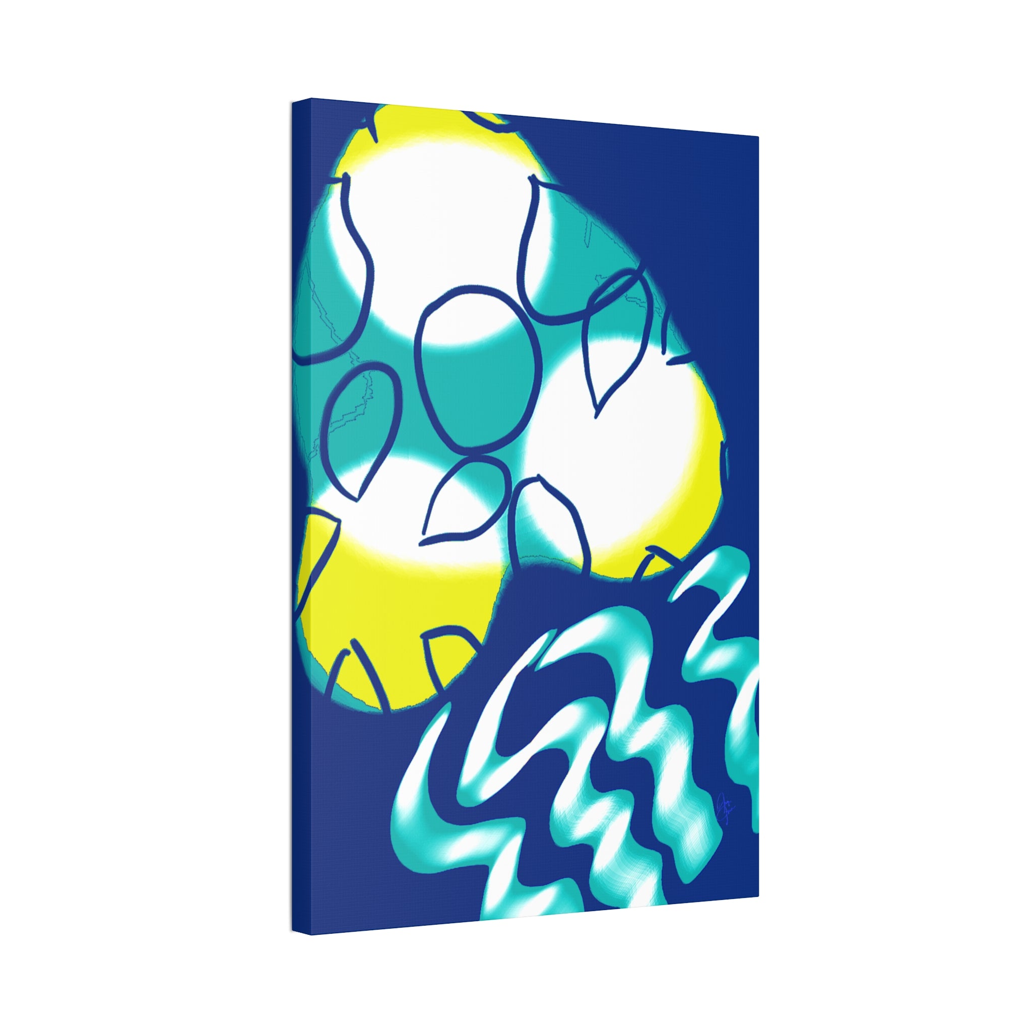 Abstract Ocean Waves Jellyfish Canvas Art — Blue & Teal Modern Wall Decor, Stretched 1.5"