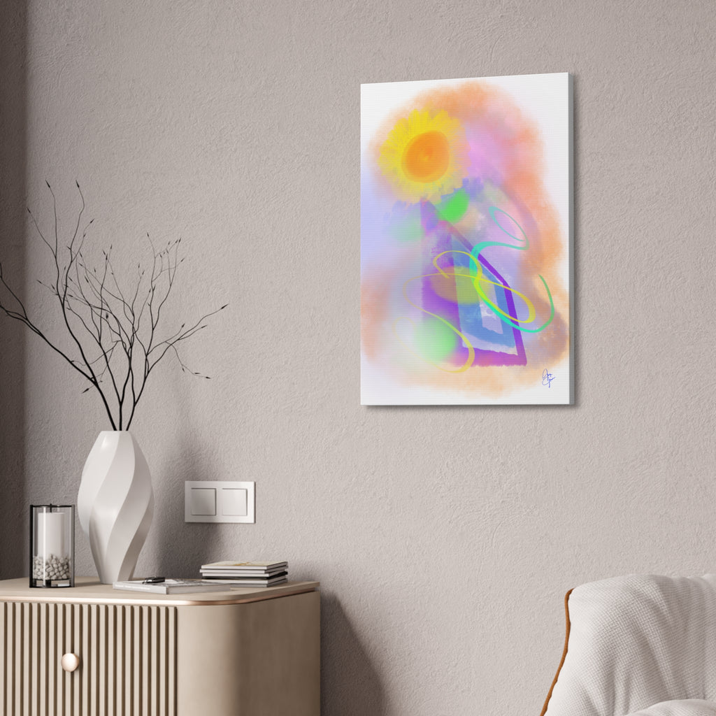 Abstract Sunrise Canvas Wall Art – Bright Pastel Sun & Swirls (1.5" Stretched)