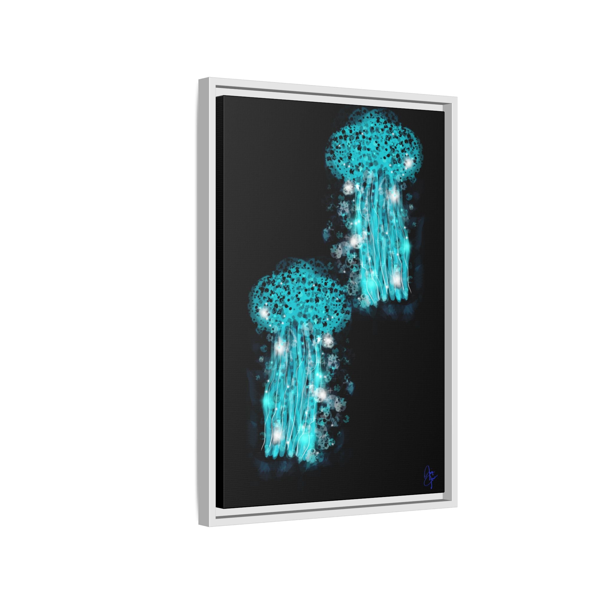 Glowing Jellyfish Art Print — Framed Matte Canvas