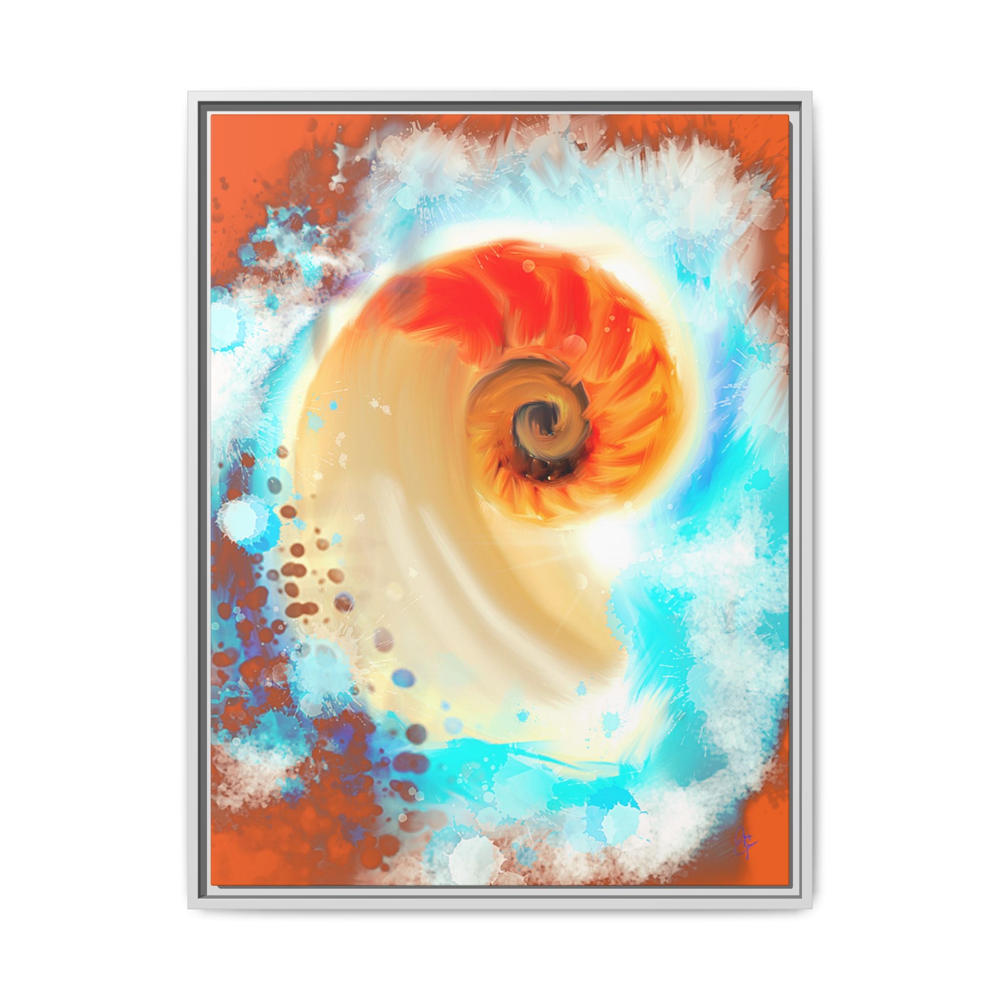 Framed Abstract Spiral Canvas Art — Vibrant Nautical Wave Print
