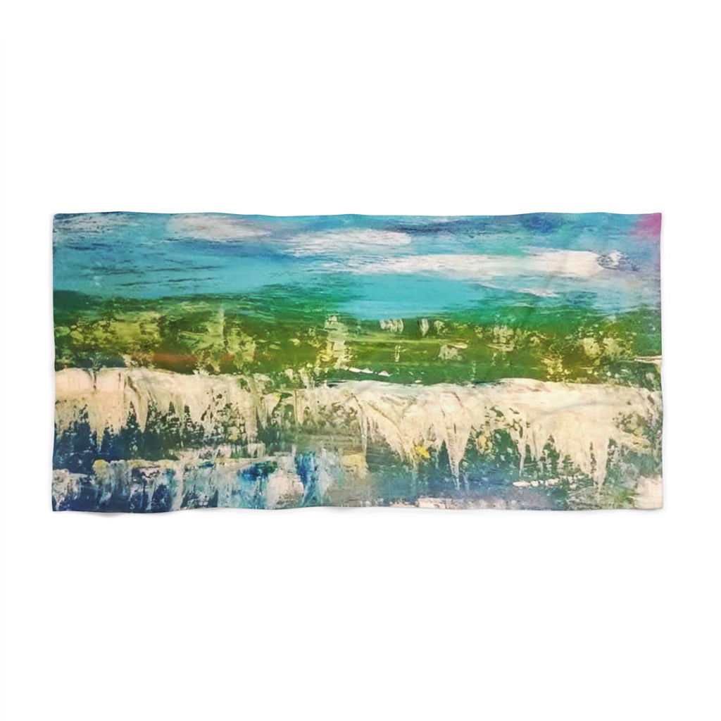 Ocean Waves Abstract Beach Towel — Turquoise & Green Seascape Design