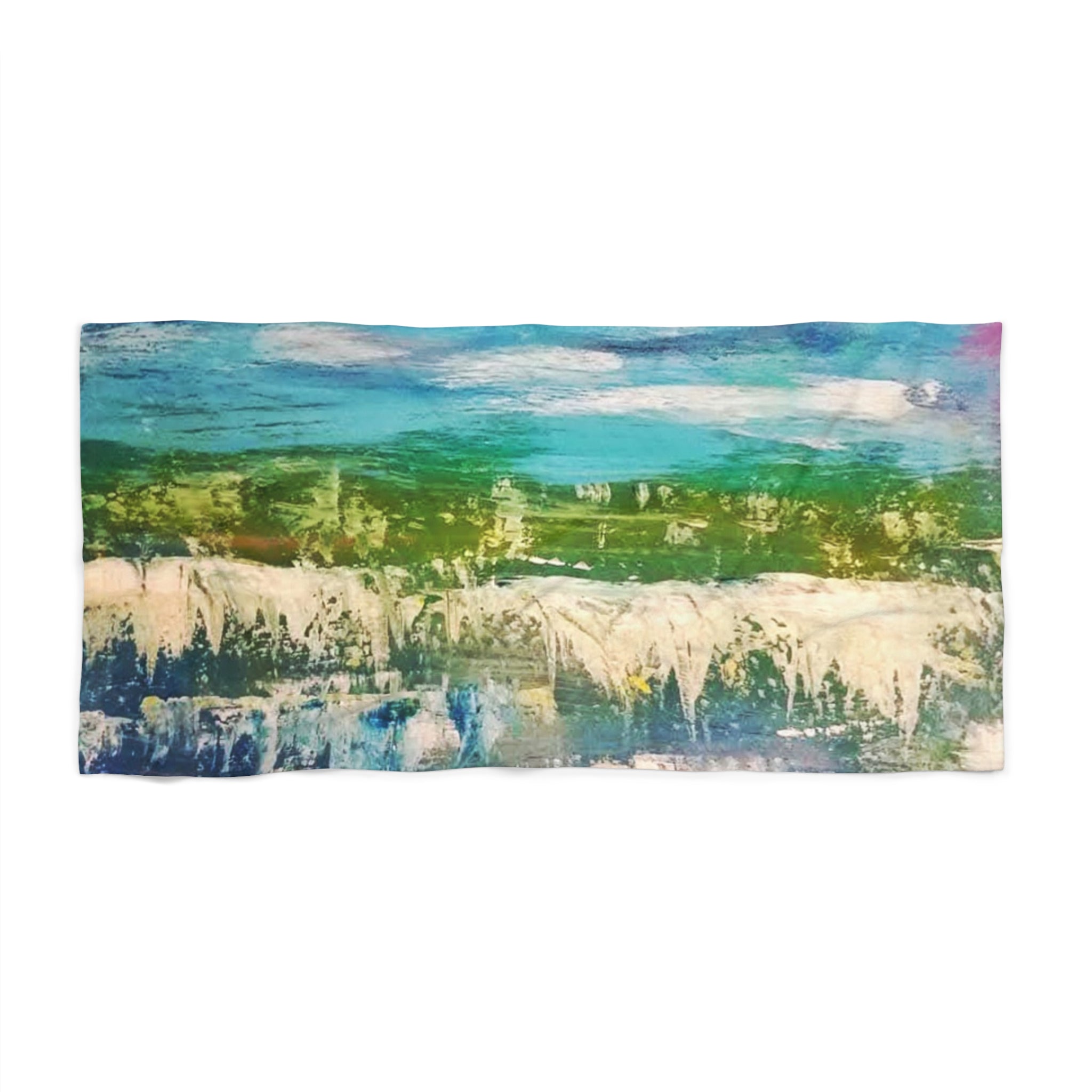 Ocean Waves Abstract Beach Towel — Turquoise & Green Seascape Design