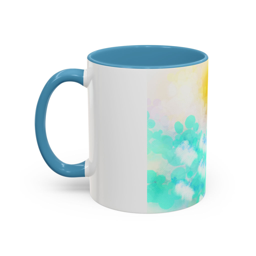 Sunrise Watercolor Accent Coffee Mug — Bright Abstract Teal & Yellow Ceramic