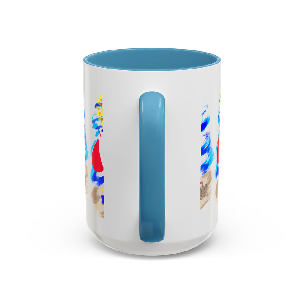 Beach Scene Coffee Mug – Summer Umbrella, Sun & Sandcastle Accent Mug