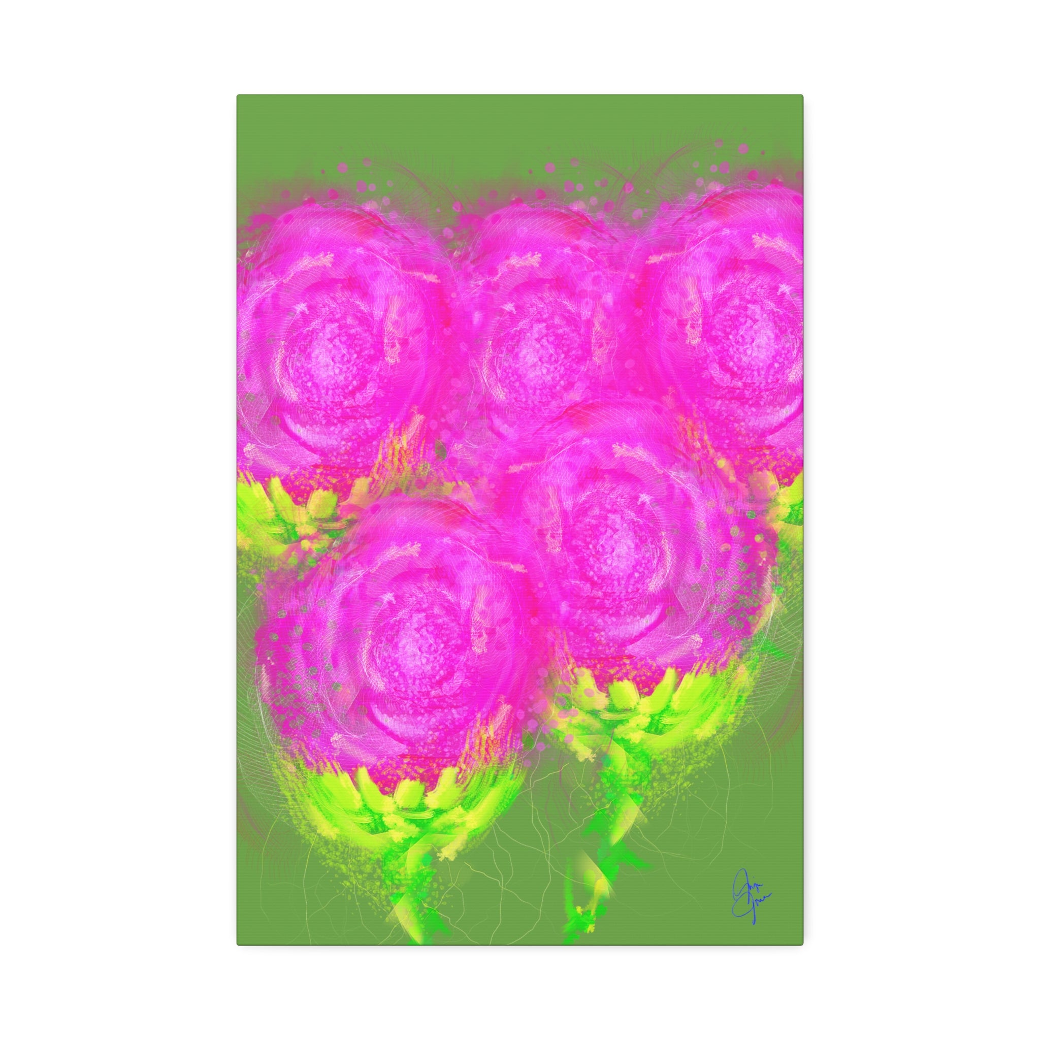 Bright Pink Floral Canvas Print — Modern Abstract Rose Wall Art (Stretched Canvas)