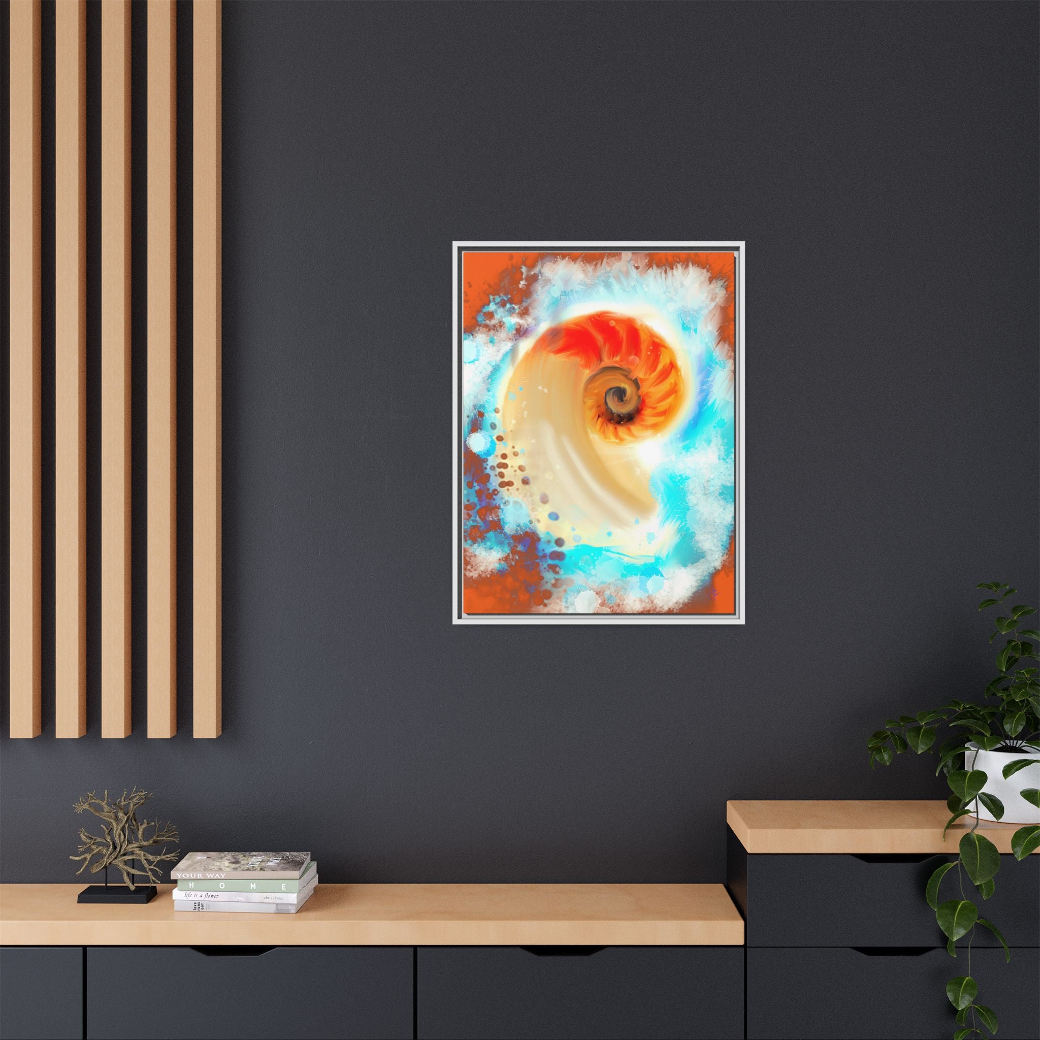 Framed Abstract Spiral Canvas Art — Vibrant Nautical Wave Print