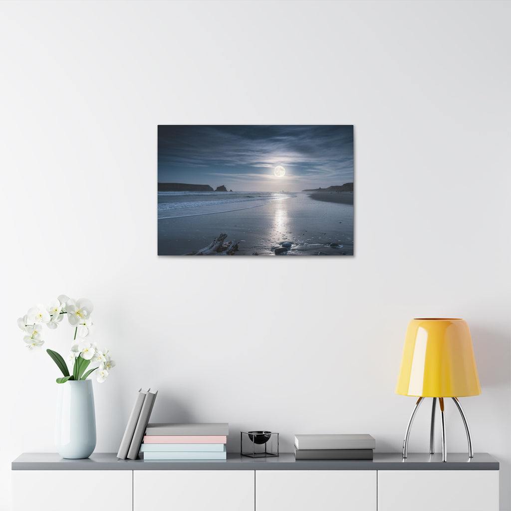 Moonlit Beach Canvas Wall Art — Tranquil Ocean Nightscape