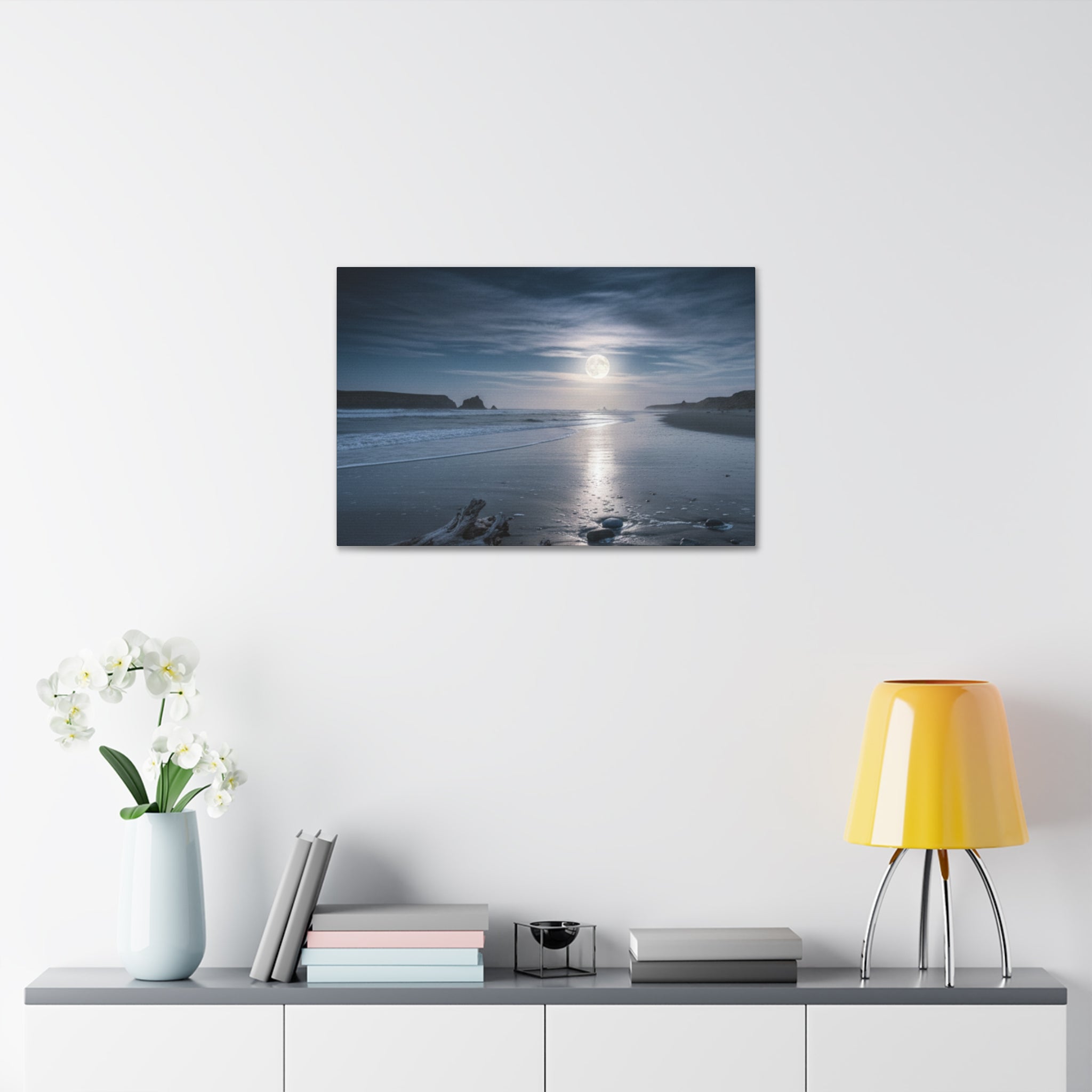 Moonlit Beach Canvas Wall Art — Tranquil Ocean Nightscape