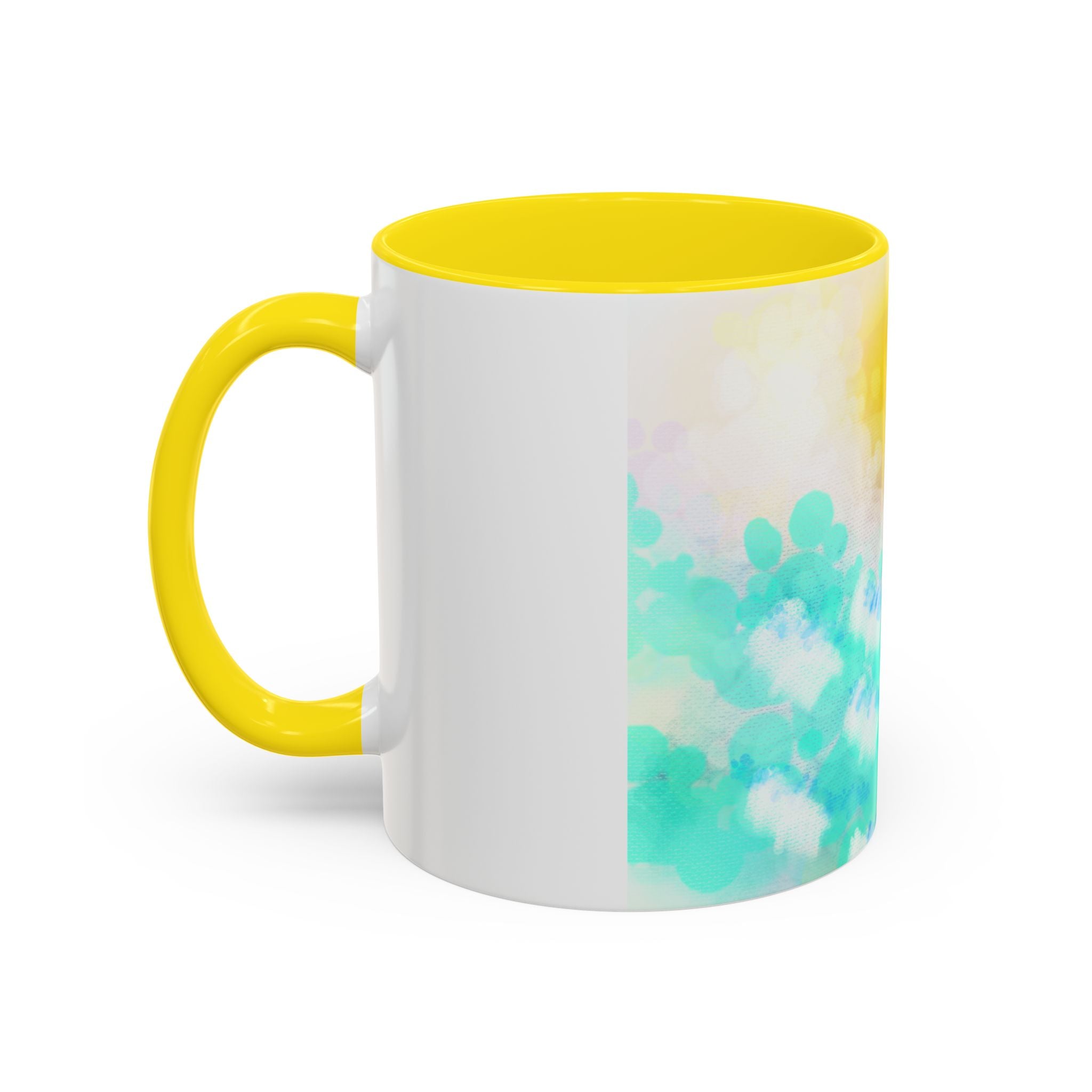 Sunrise Watercolor Accent Coffee Mug — Bright Abstract Teal & Yellow Ceramic
