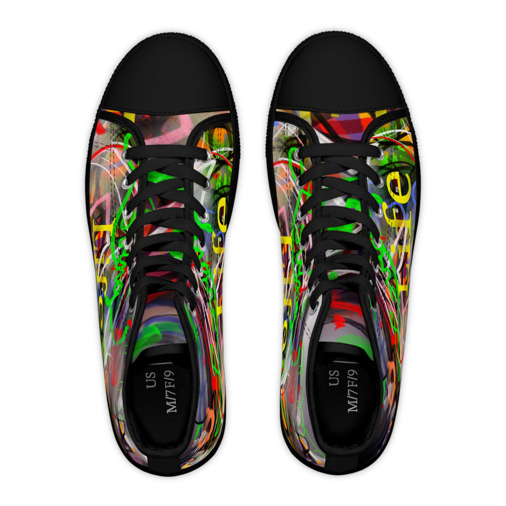 Women’s High Top Sneakers — Colorful Graffiti 'Life' Street Art Design