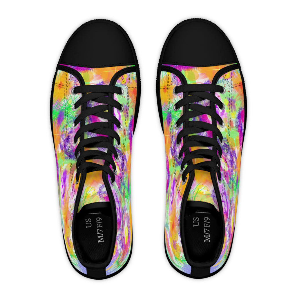 High Top Sneakers - Bright Tie-Dye Floral Print for Women