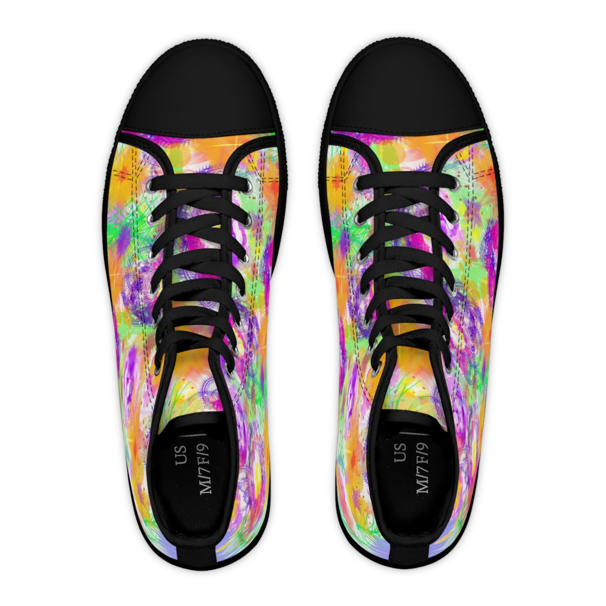 High Top Sneakers - Bright Tie-Dye Floral Print for Women