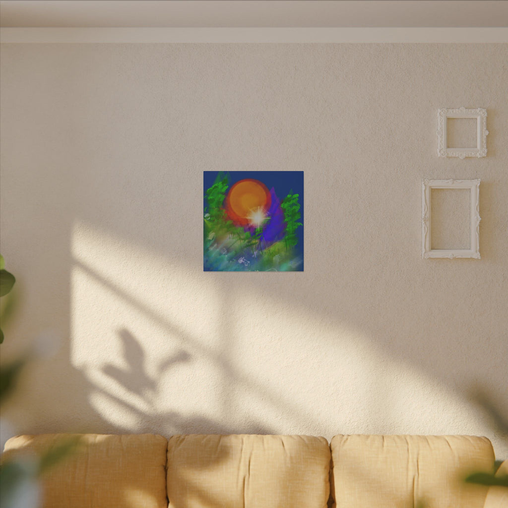 Sunburst Forest Matte Canvas Wall Art — Abstract Nature Landscape