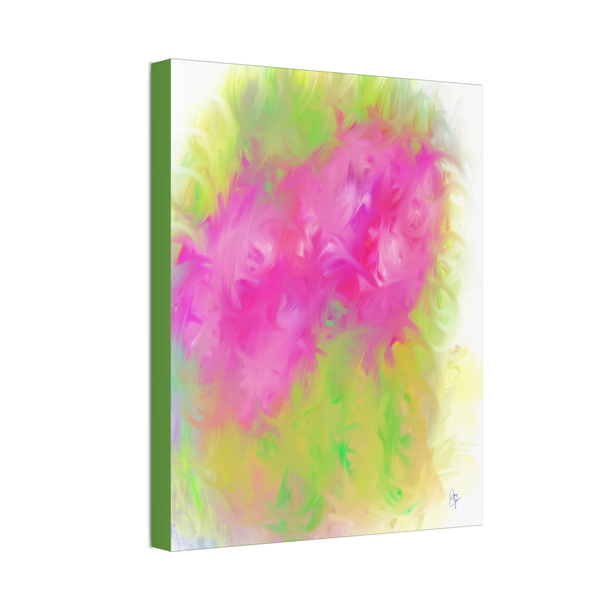 Abstract Pink & Lime Floral Canvas Print — Stretched 1.5"