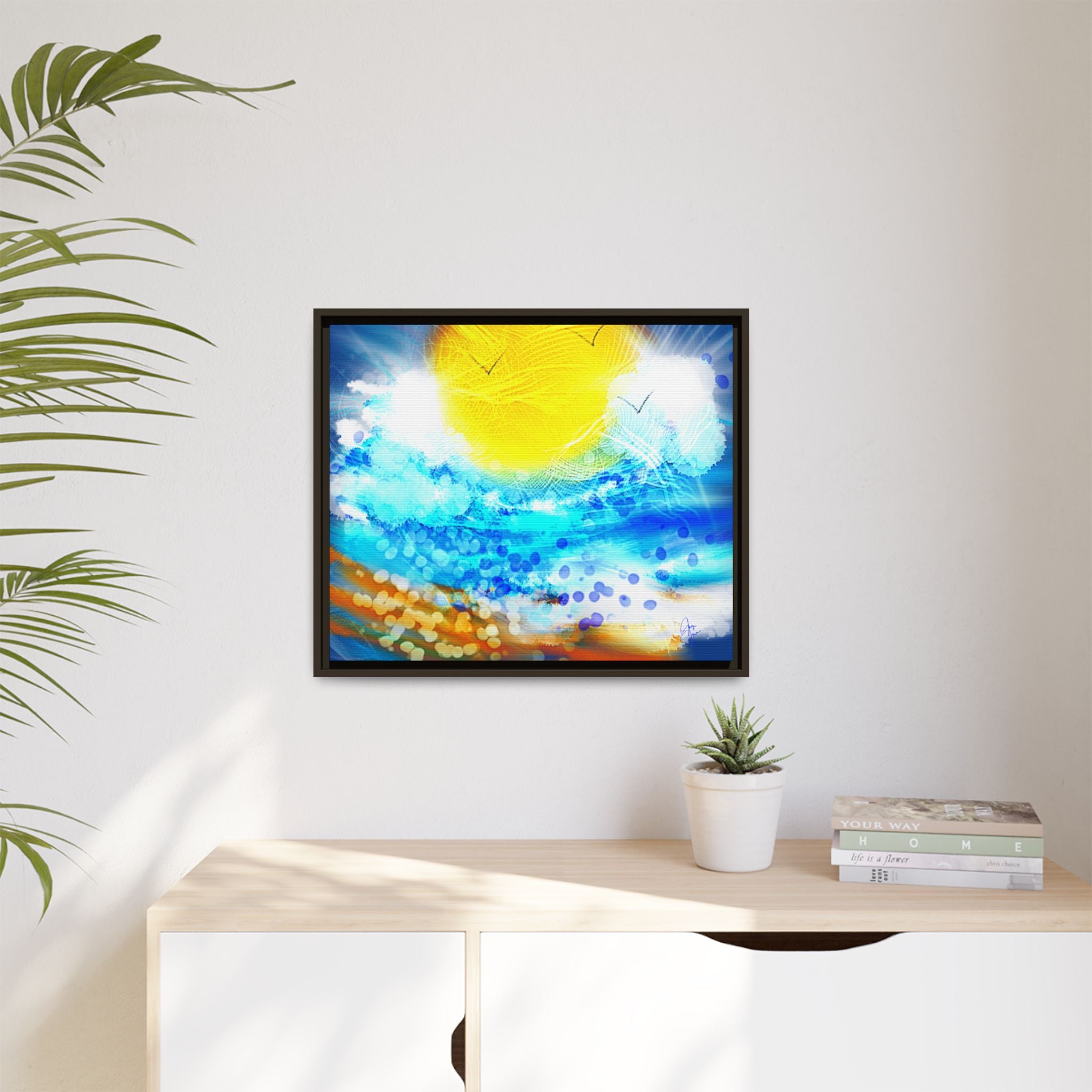 Sunshine Shore Matte Canvas Framed Wall Art — Bright Abstract Beach Print