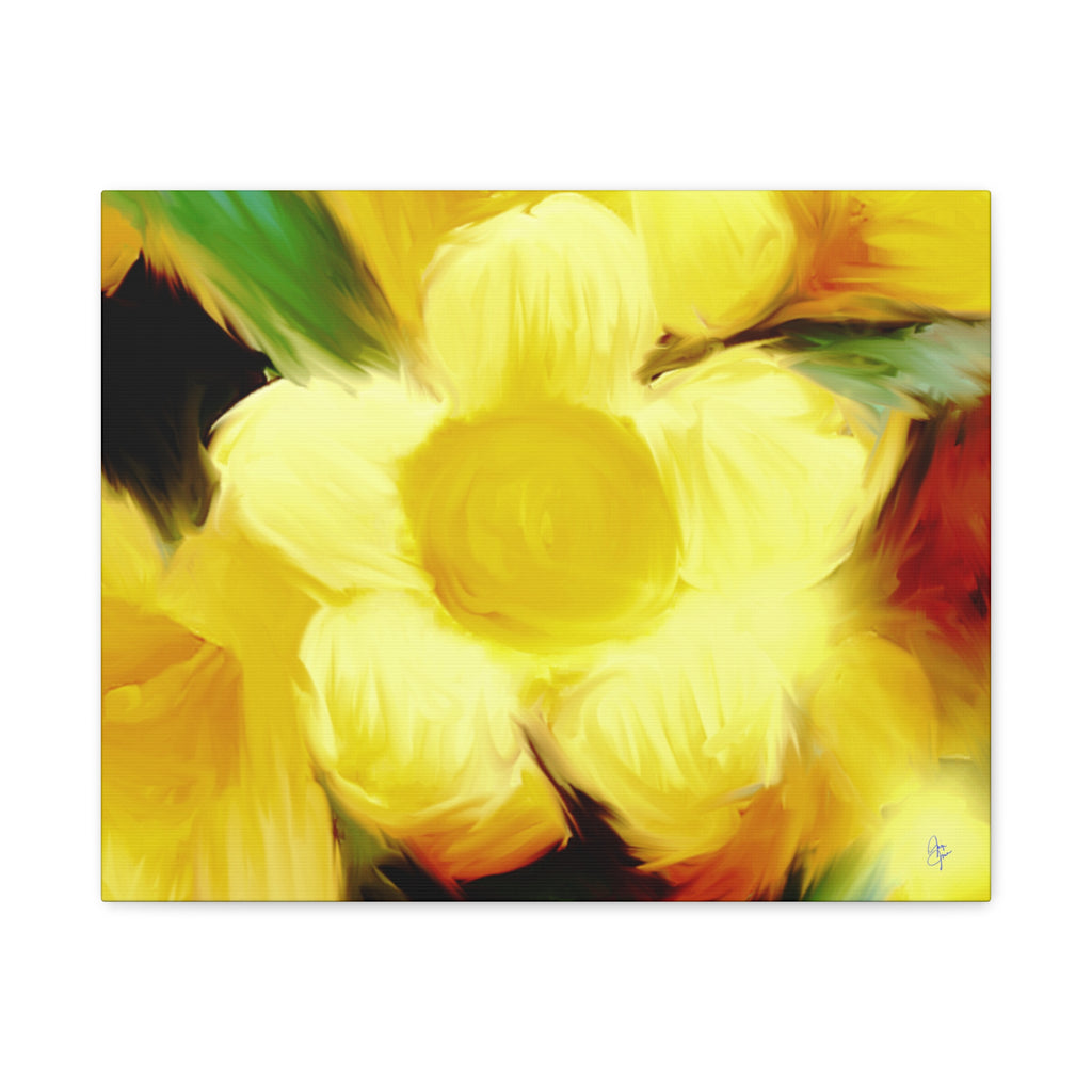 Yellow Floral Canvas Wall Art – Bright Sunflower-Style Painting, Matte Stretched Print