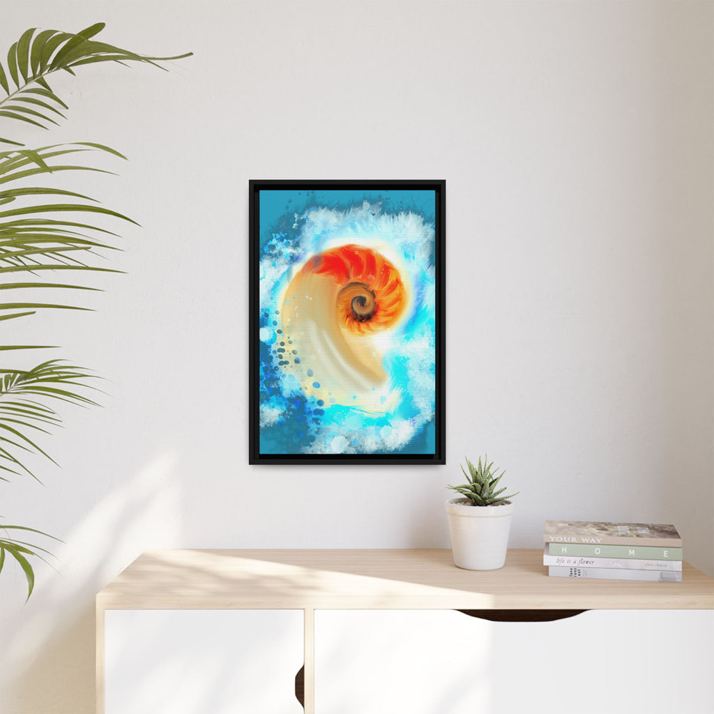Framed Abstract Spiral Canvas Art — Vibrant Nautical Wave Print