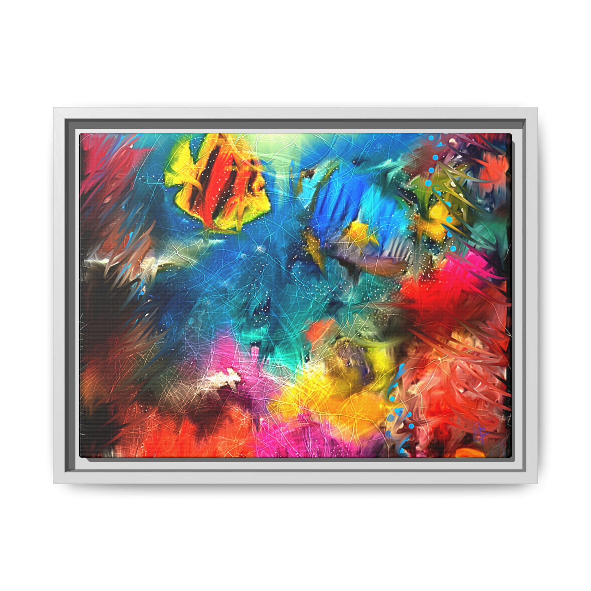 Framed Abstract Color Explosion Canvas — Vibrant Multi‑Color Wall Art