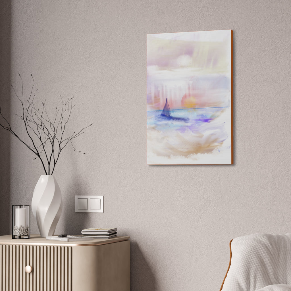 Watercolor Seascape Canvas Print — Dreamy Sailboat Sunset Wall Art