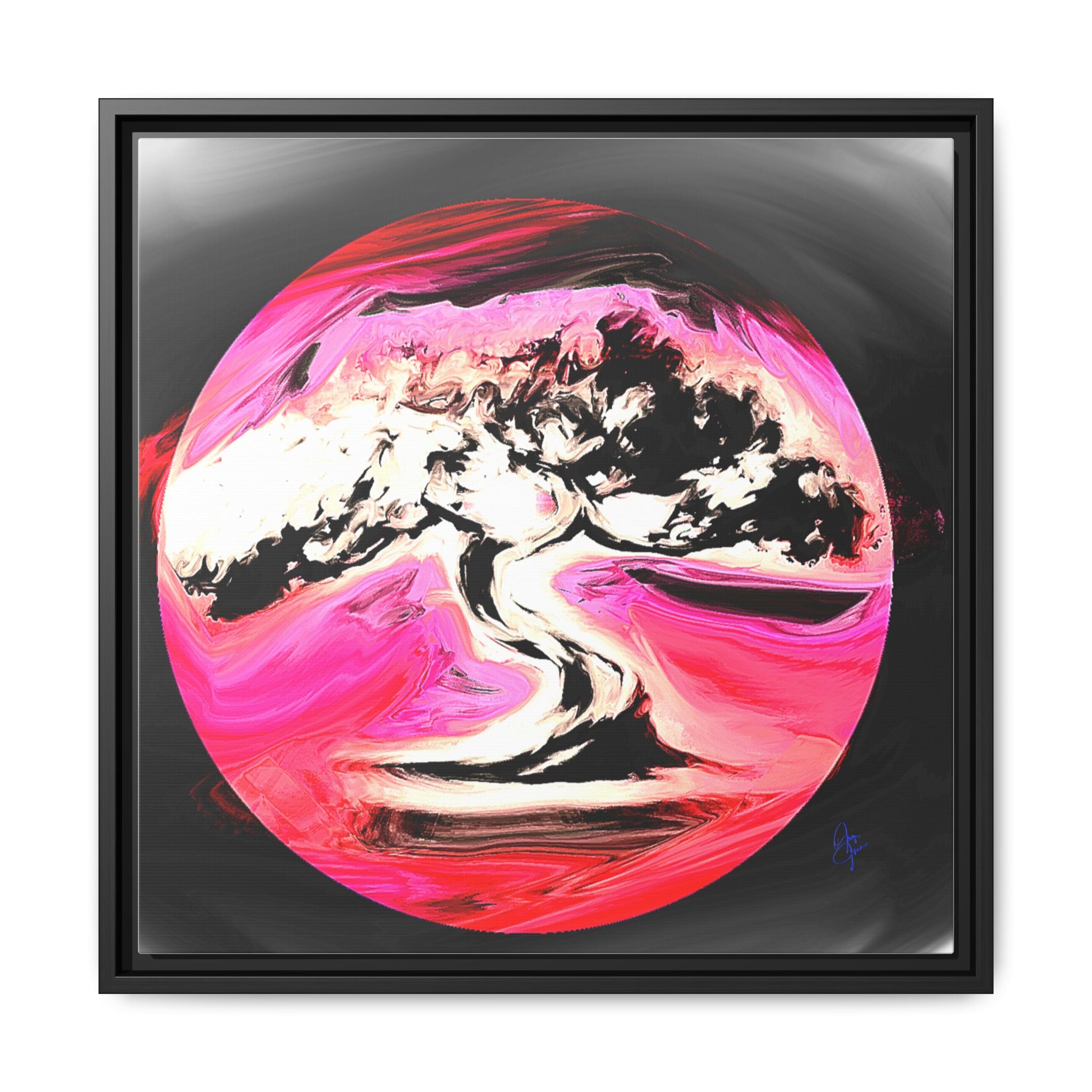 Framed Matte Canvas Art — Pink Marble Bonsai Tree