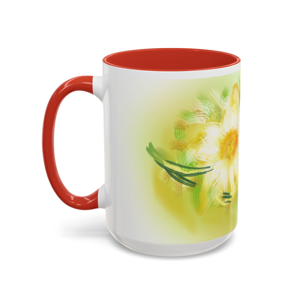 Sunlit Daisy Accent Coffee Mug — Yellow Floral 11/15oz