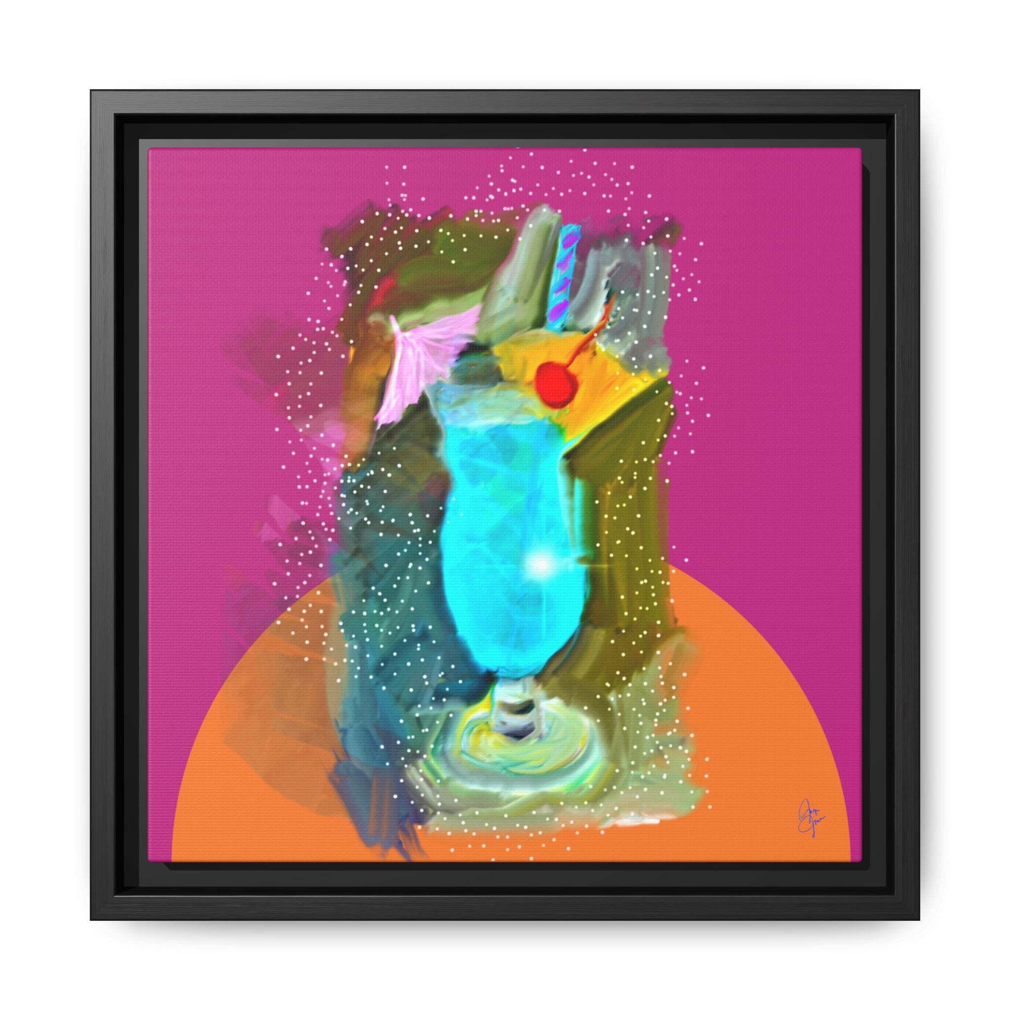 Tropical Blue Cocktail Canvas Print — Framed Matte Bar Art