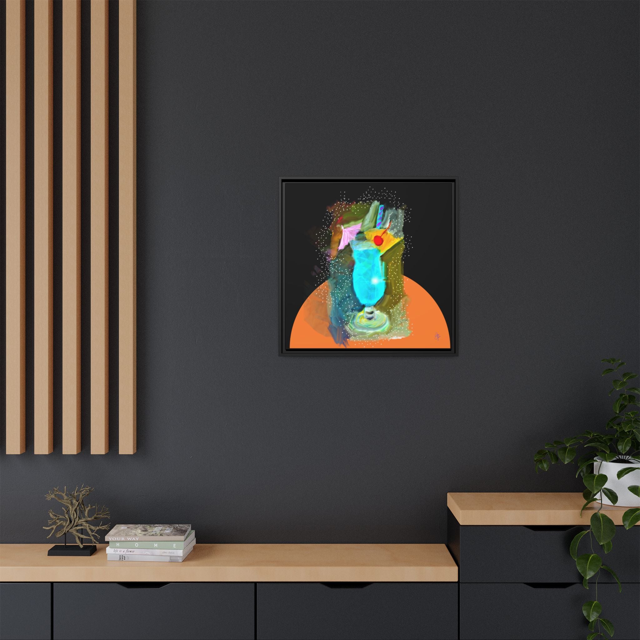 Tropical Blue Cocktail Canvas Print — Framed Matte Bar Art