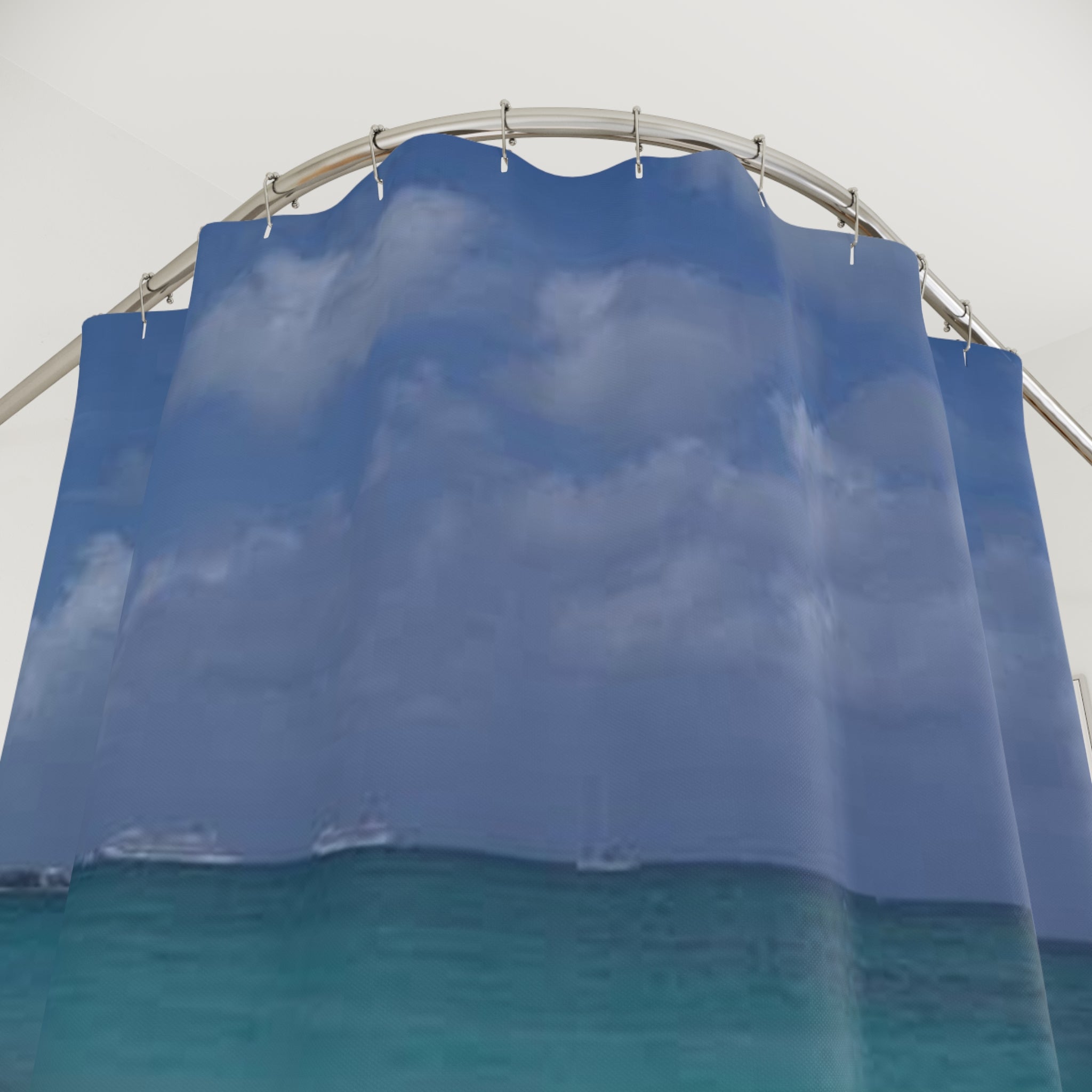 Serene Beach Shower Curtain - Coastal Ocean Wave Decor