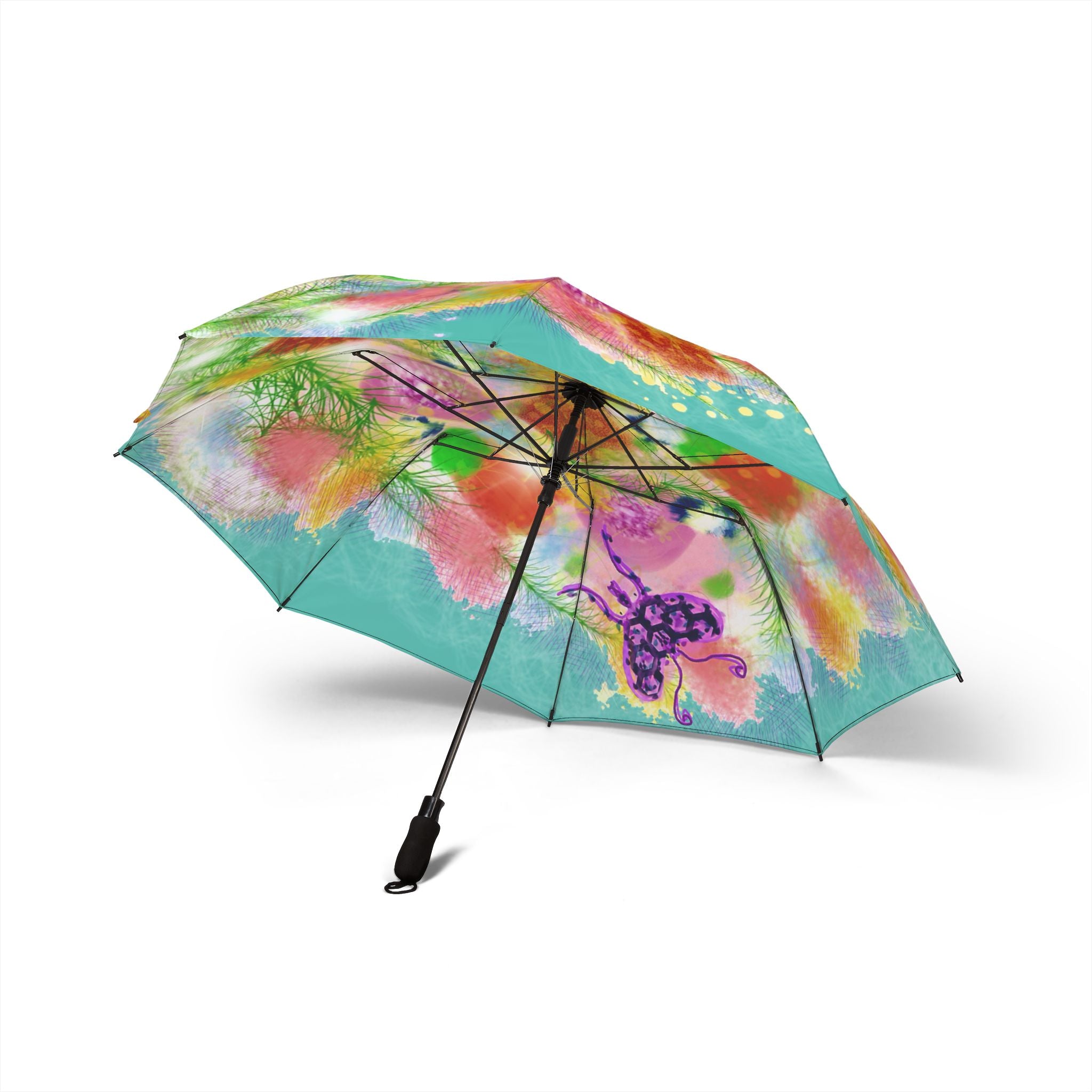 Foldable Umbrella — Colorful Floral Watercolor Print, Semi-Automatic Compact Rain Umbrella