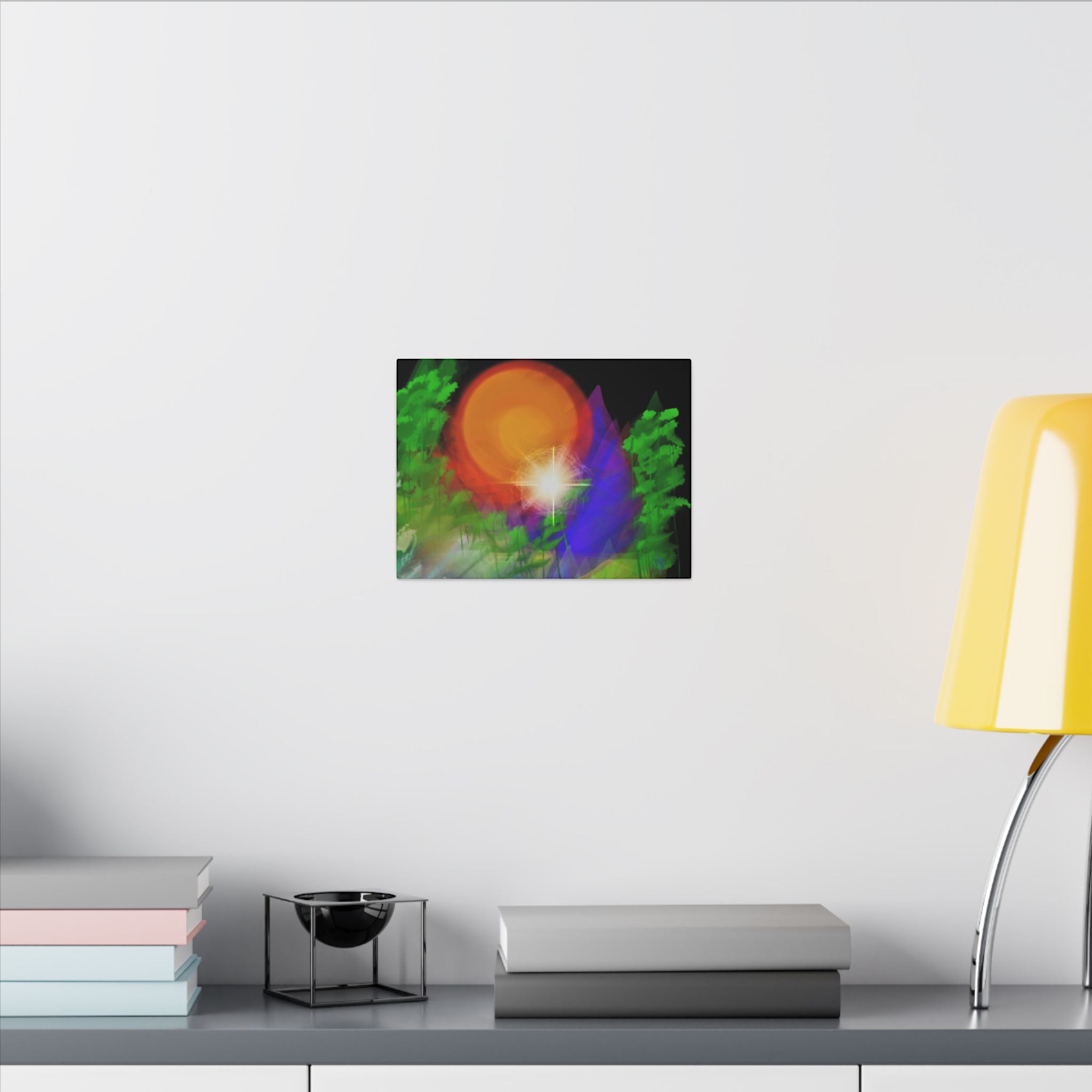 Sunburst Forest Matte Canvas Wall Art — Abstract Nature Landscape