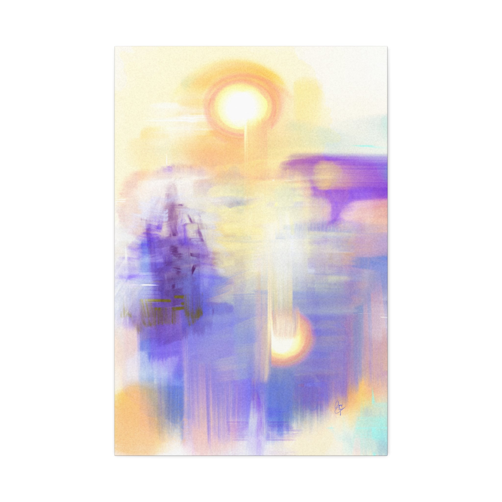 Abstract Sunrise Canvas Print — Ethereal Purple & Gold Stretched Wall Art (1.5" Depth)