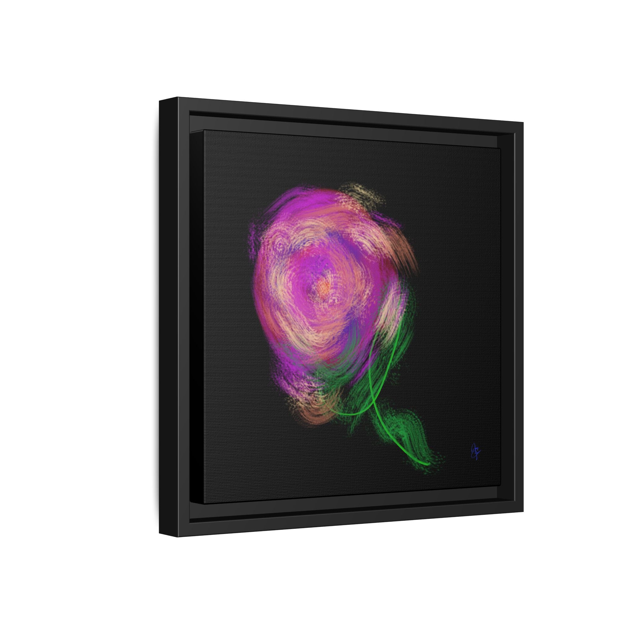 Abstract Rose Swirl Matte Framed Canvas — Multicolor Floral Wall Art