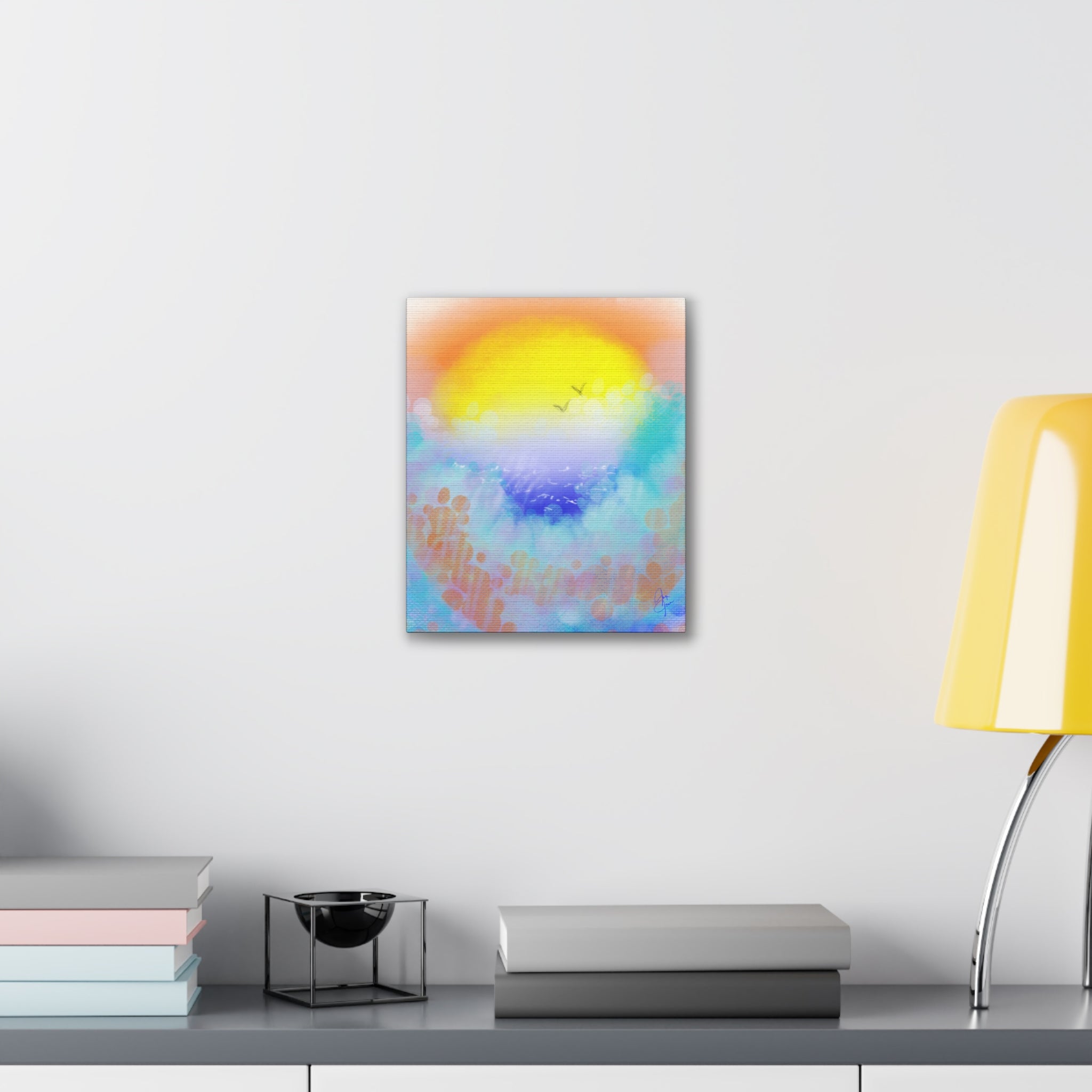 Sunrise Seascape Canvas Wall Art – Pastel Ocean Waves with Birds