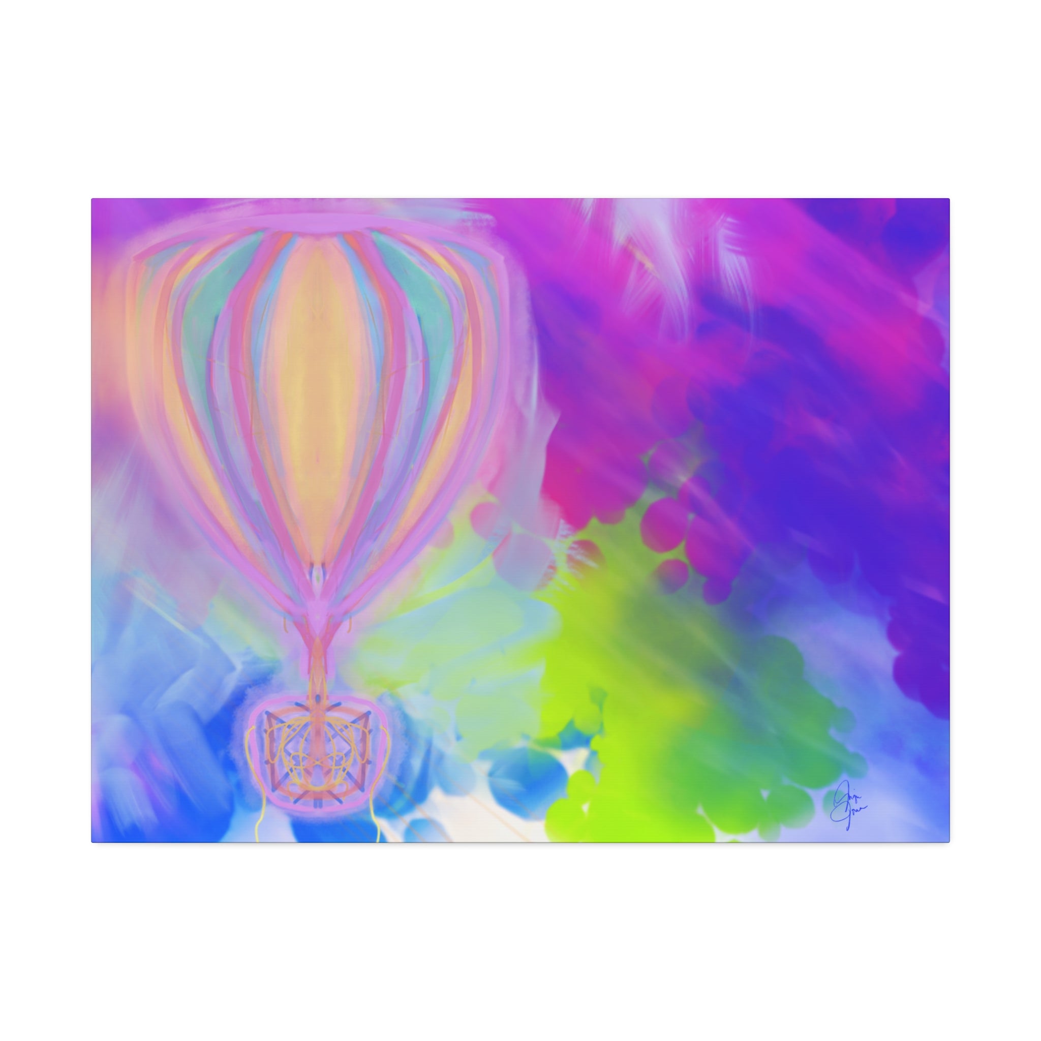 Whimsical Hot Air Balloon Kids Canvas Art — Bright Stretched Wall Decor