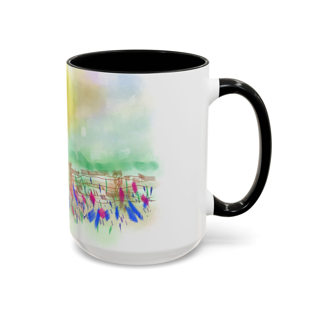 Sunlit Meadow Accent Coffee Mug — Watercolor Floral Sunrise (11/15oz)