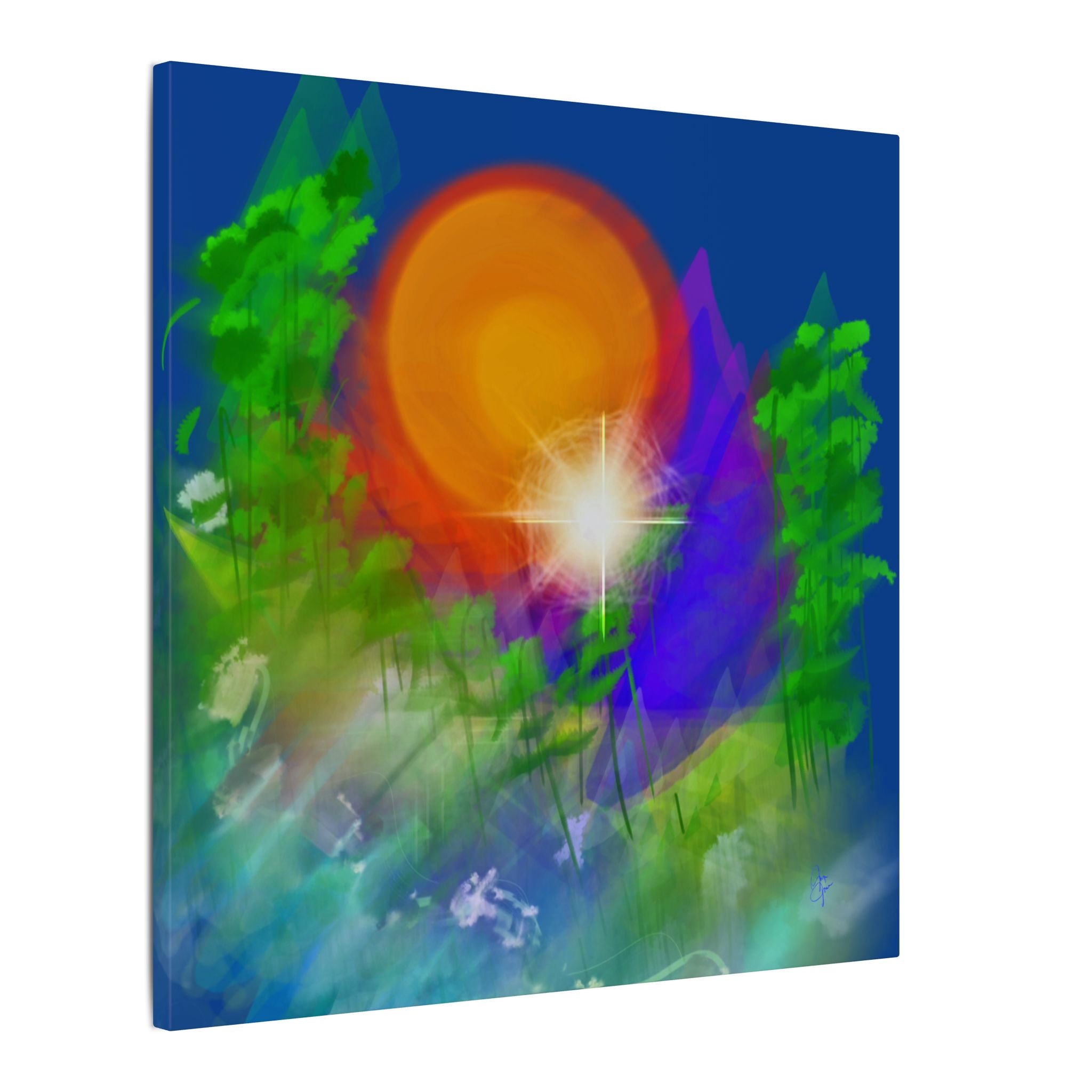 Sunburst Forest Matte Canvas Wall Art — Abstract Nature Landscape