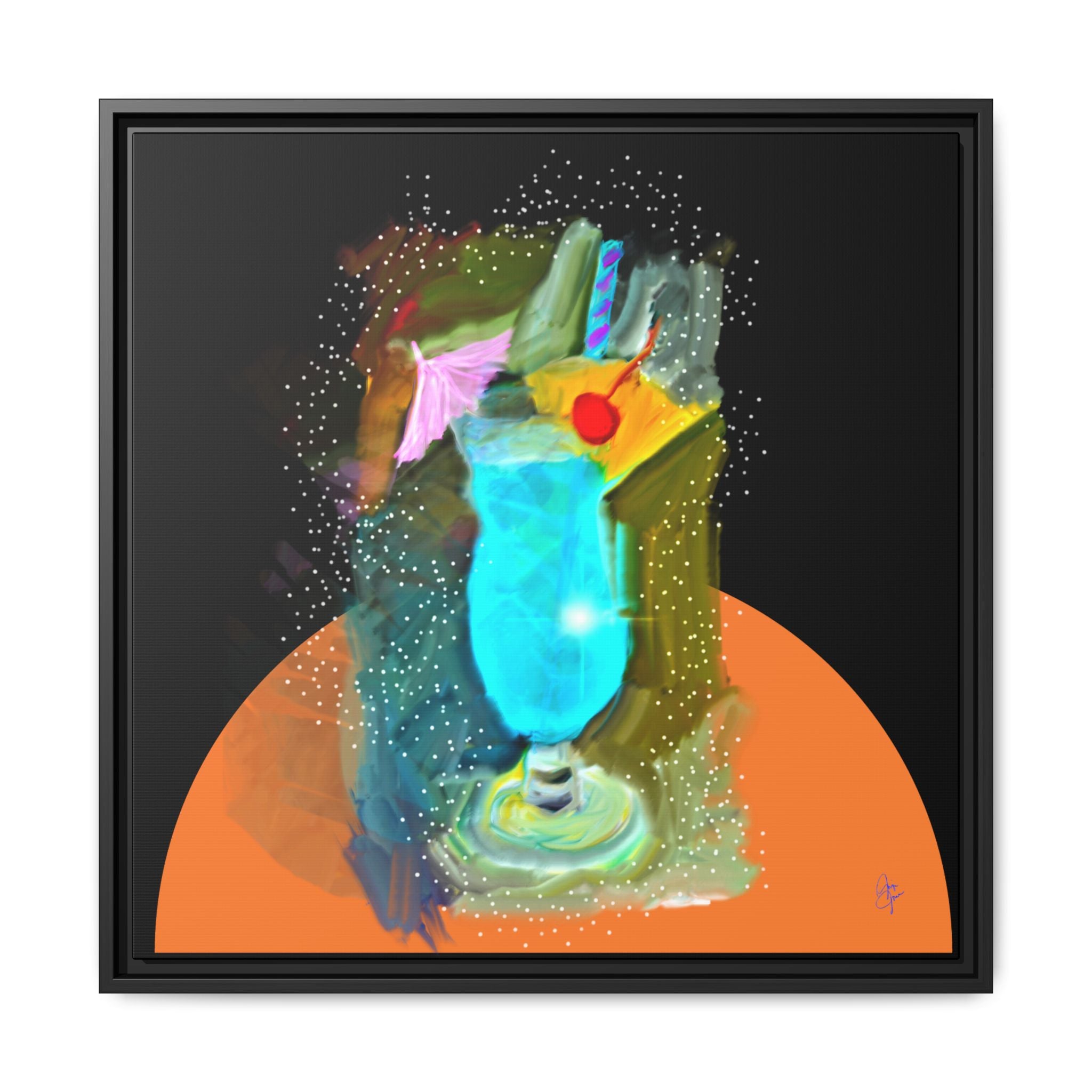 Tropical Blue Cocktail Canvas Print — Framed Matte Bar Art