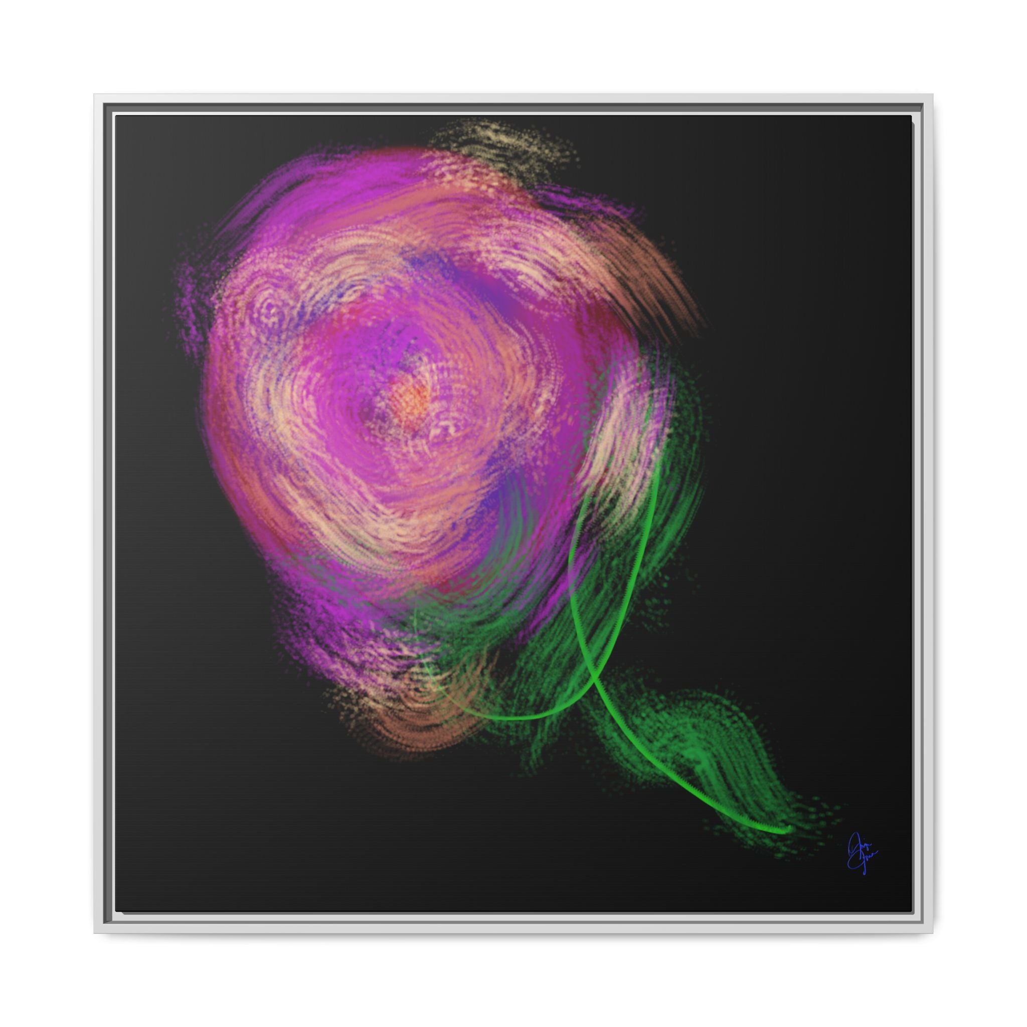 Abstract Rose Swirl Matte Framed Canvas — Multicolor Floral Wall Art