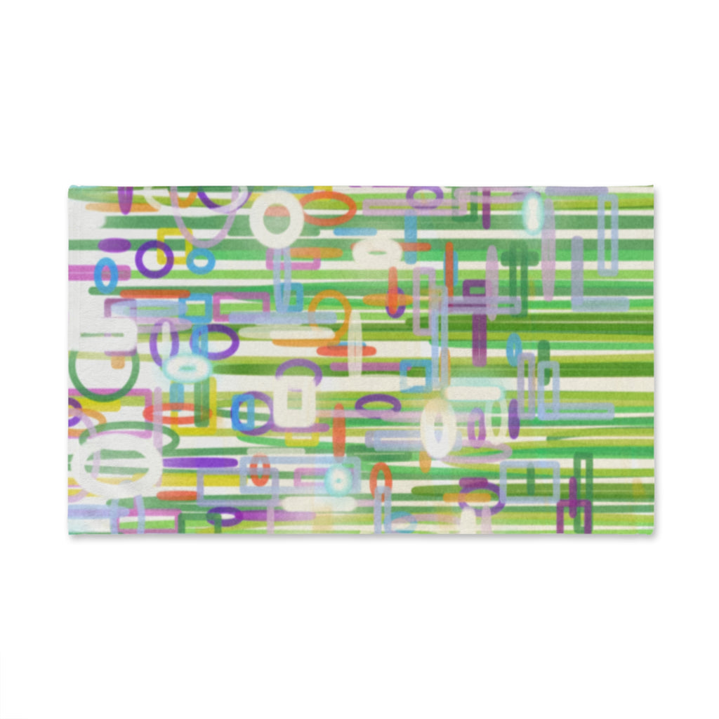 Abstract Green Stripe Hand Towel — Colorful Geometric Circles & Lines