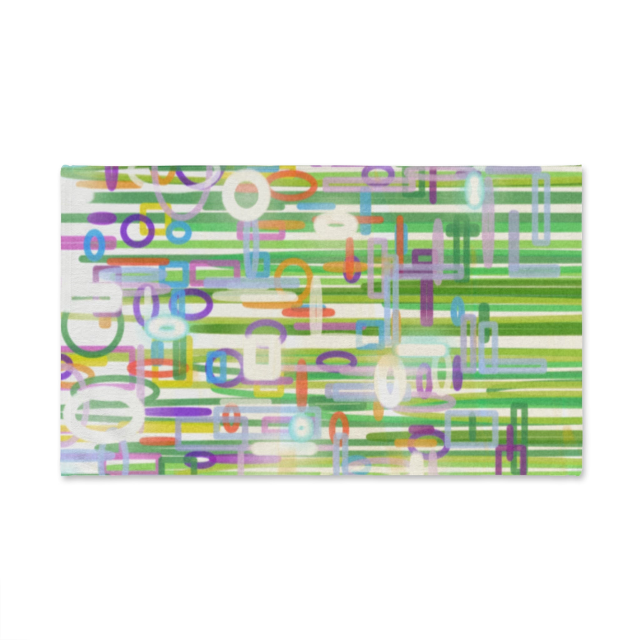 Abstract Green Stripe Hand Towel — Colorful Geometric Circles & Lines