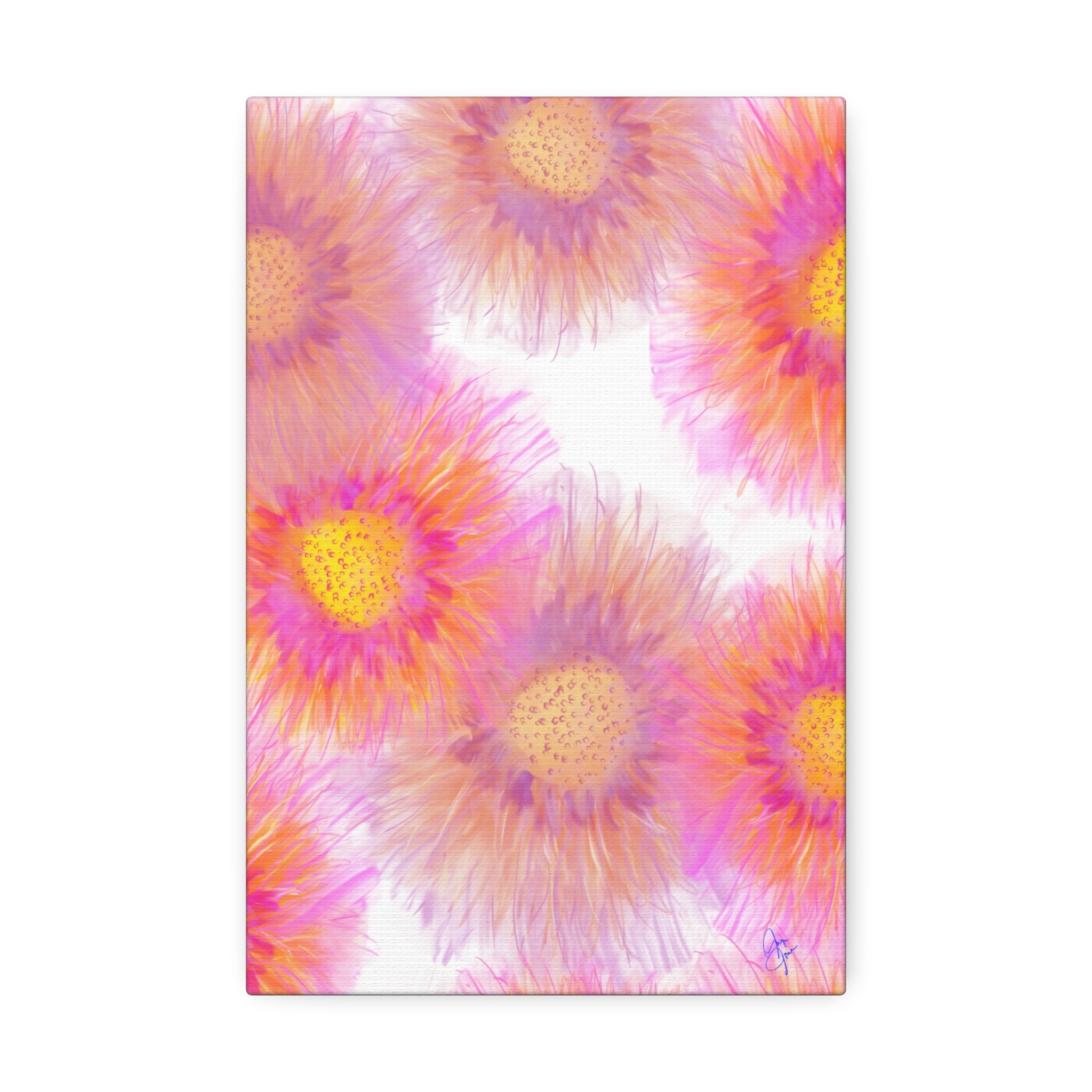 Sunburst Floral Canvas Wall Art — Pink & Yellow Abstract Sunflower Print