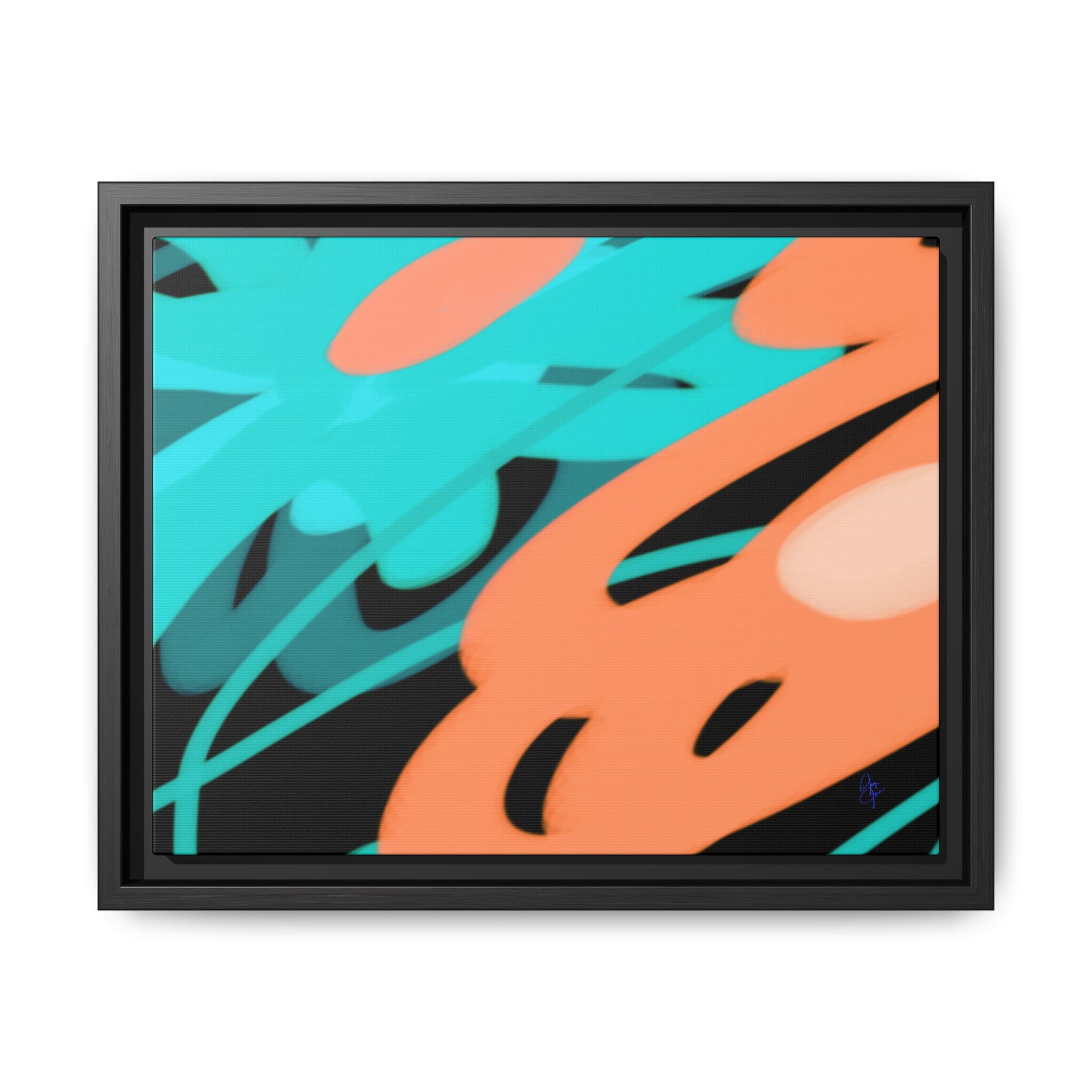 Abstract Teal & Coral Splash Framed Canvas