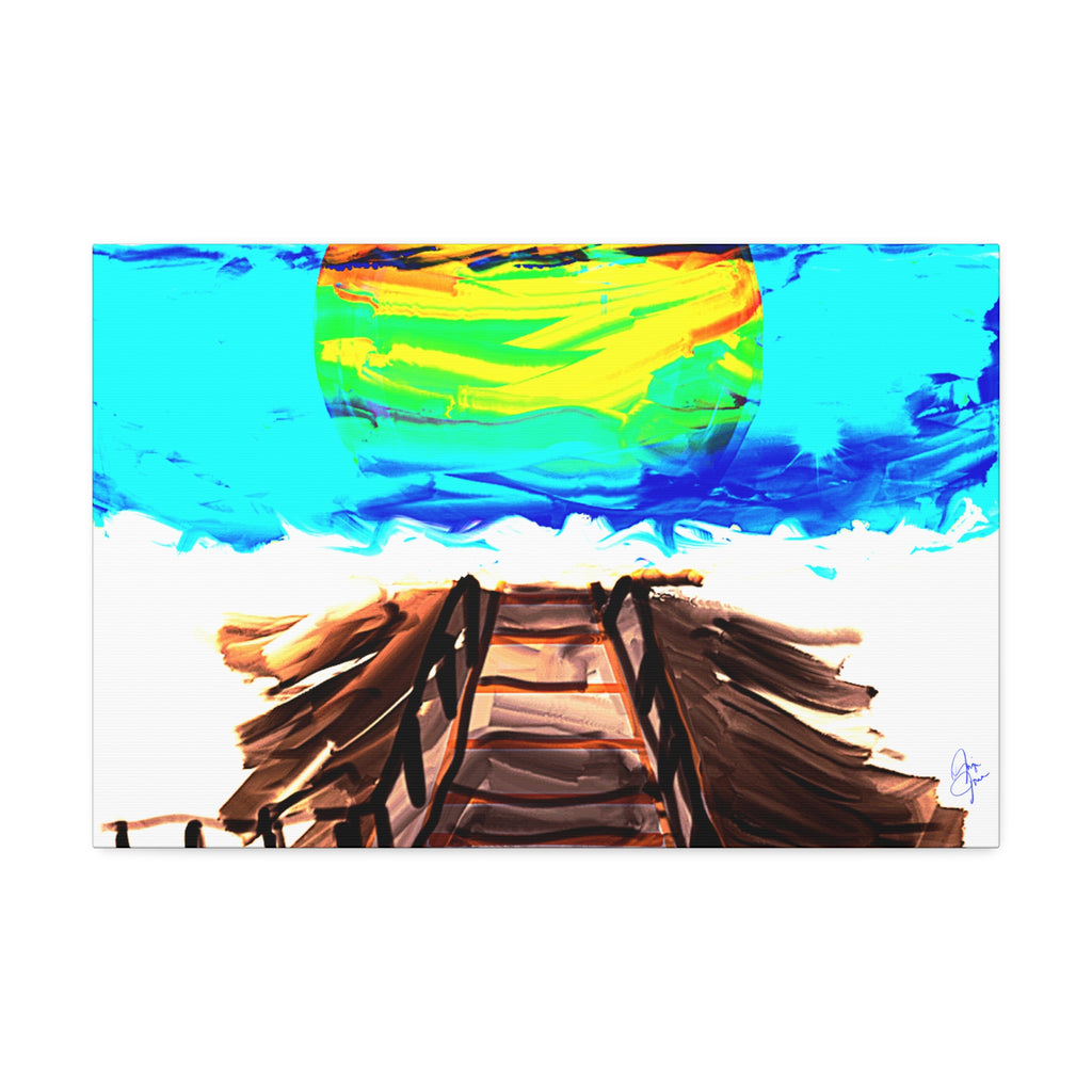 Beach Pier Sunrise Canvas Wall Art – Vibrant Tropical Seascape on Stretched Canvas