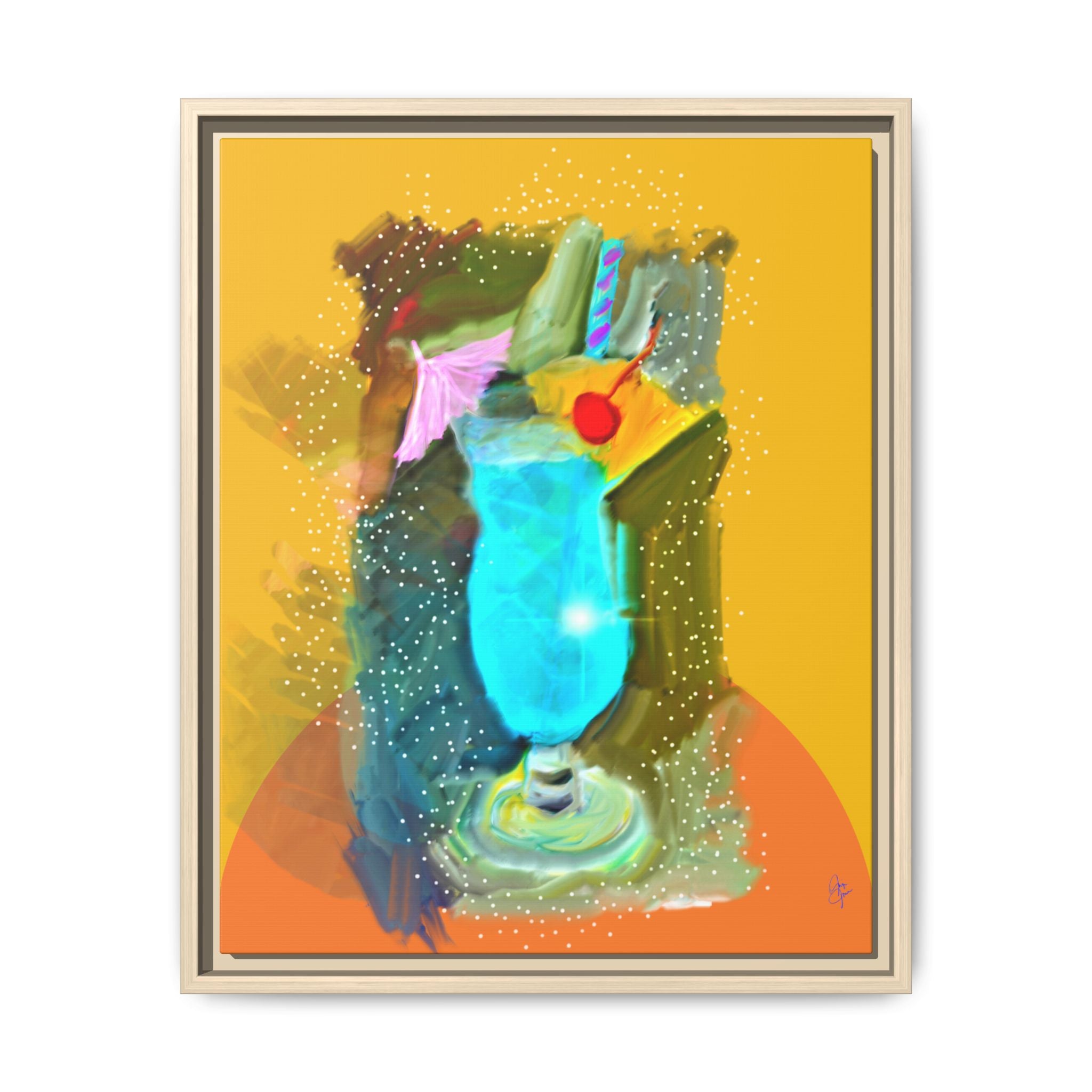 Tropical Blue Cocktail Canvas Print — Framed Matte Bar Art