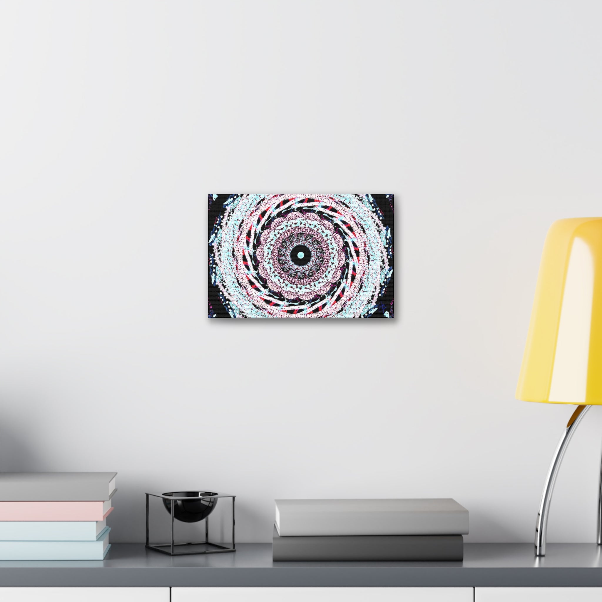 Mandala Kaleidoscope Canvas Wall Art — Psychedelic Pink & Teal Stretched Canvas (1.5")