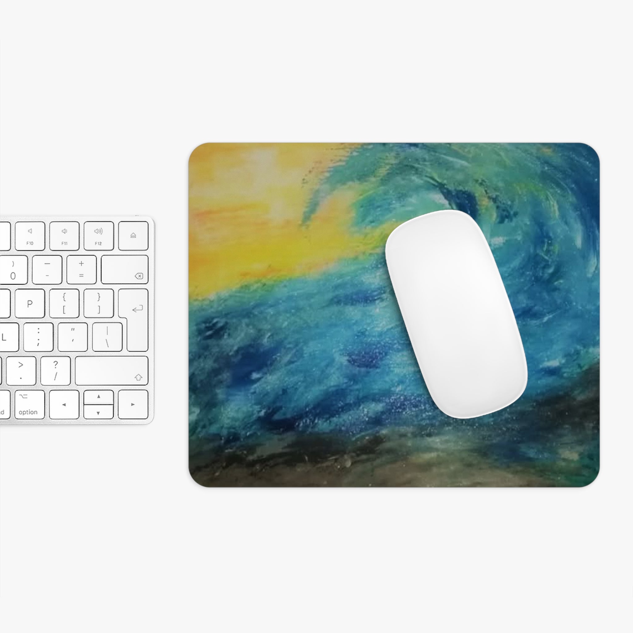 Ocean Wave Art Mouse Pad — Abstract Blue & Yellow Seascape Desk Mat