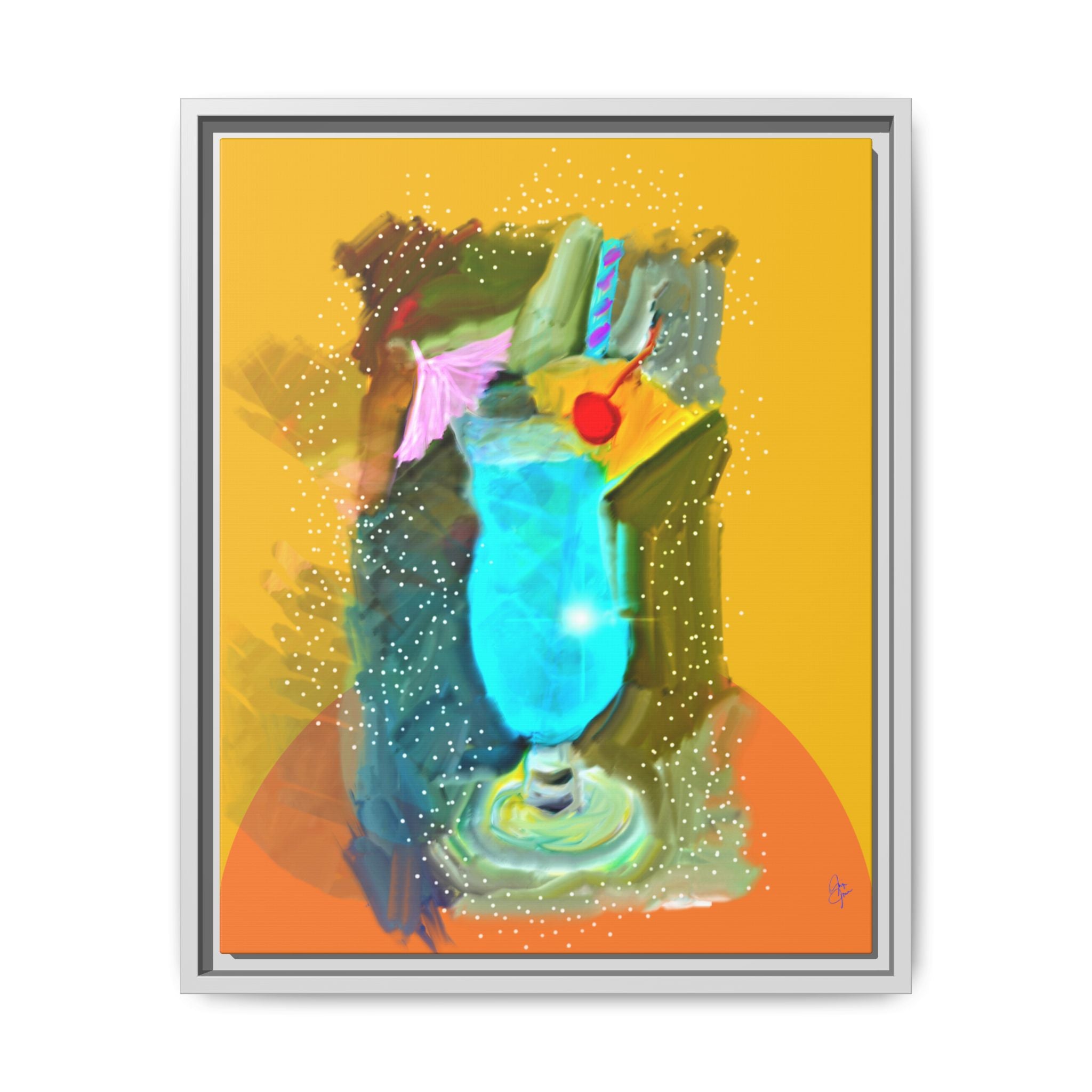 Tropical Blue Cocktail Canvas Print — Framed Matte Bar Art