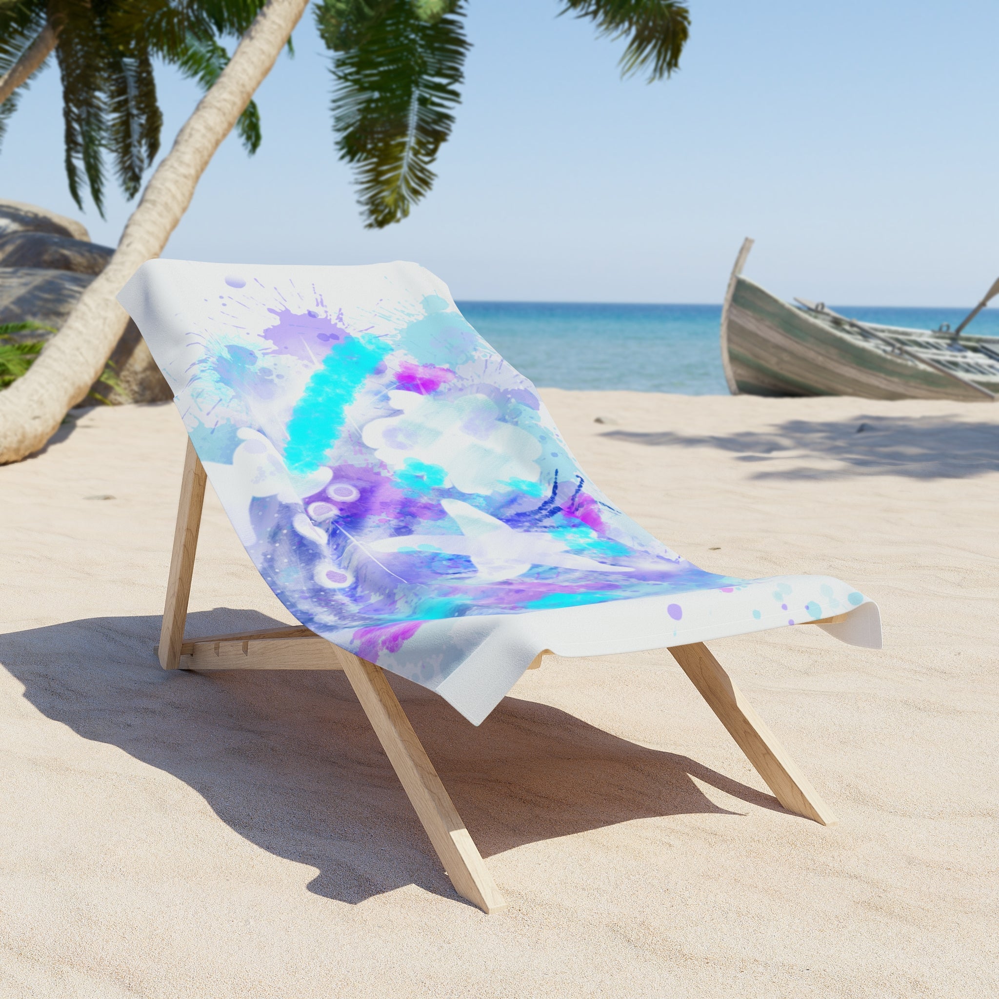 Ocean Breeze Beach Towel — Watercolor Seagull Wave Design