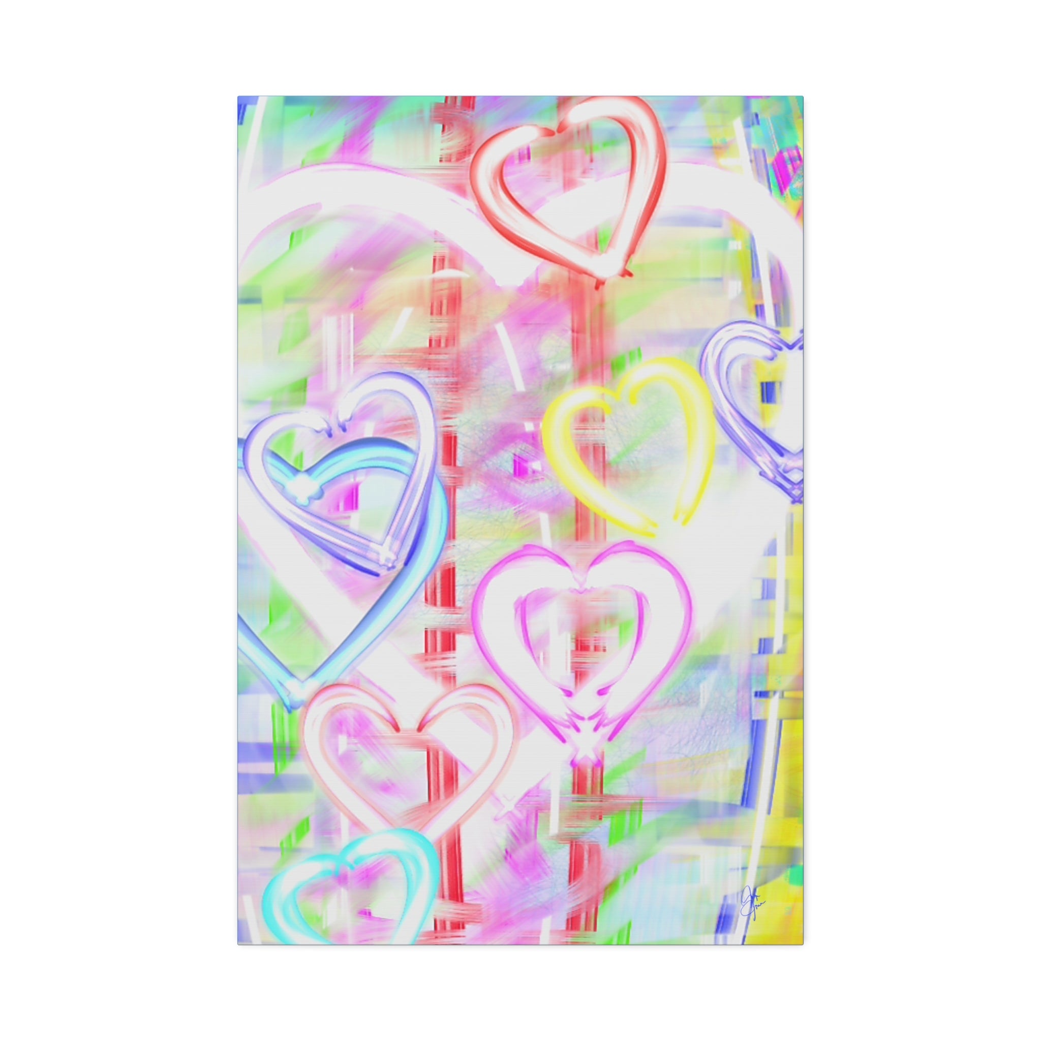Colorful Neon Hearts Canvas Print — Stretched 1.5" Wall Art