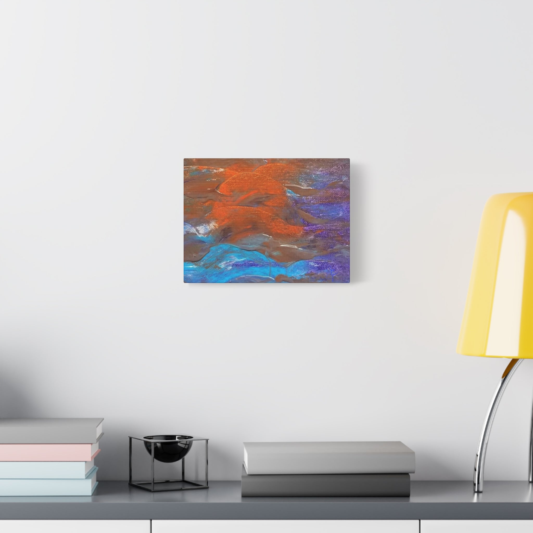 Abstract Ocean Waves Matte Canvas Art - Blue & Orange Textured Stretched Canvas